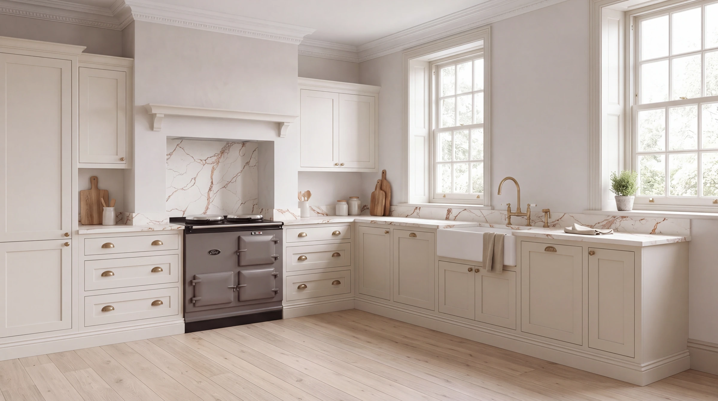 Calacatta Oro l-shaped kitchen, AI-generated design concept