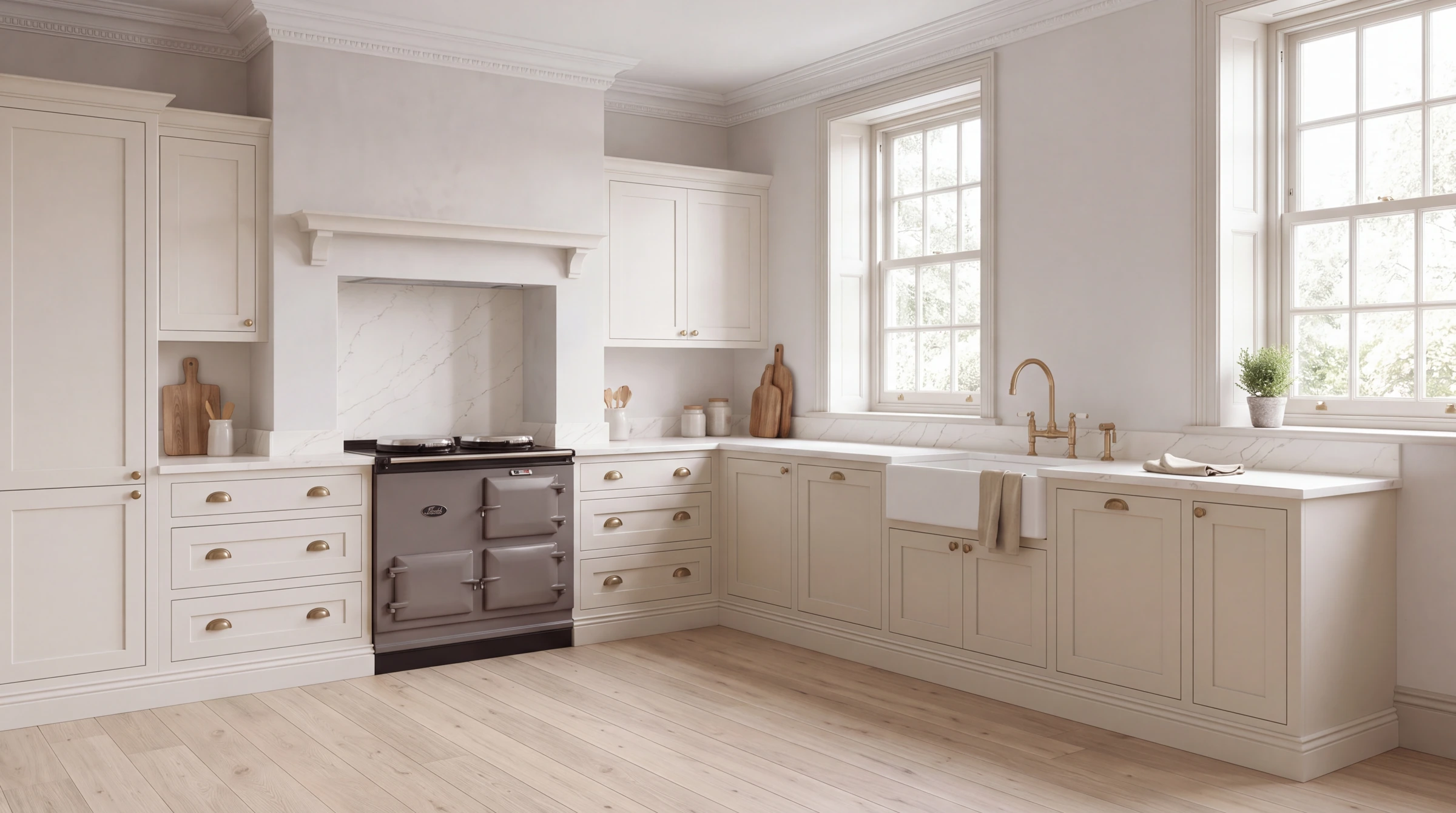 Calacatta Soft Shimmer l-shaped kitchen, AI-generated design concept