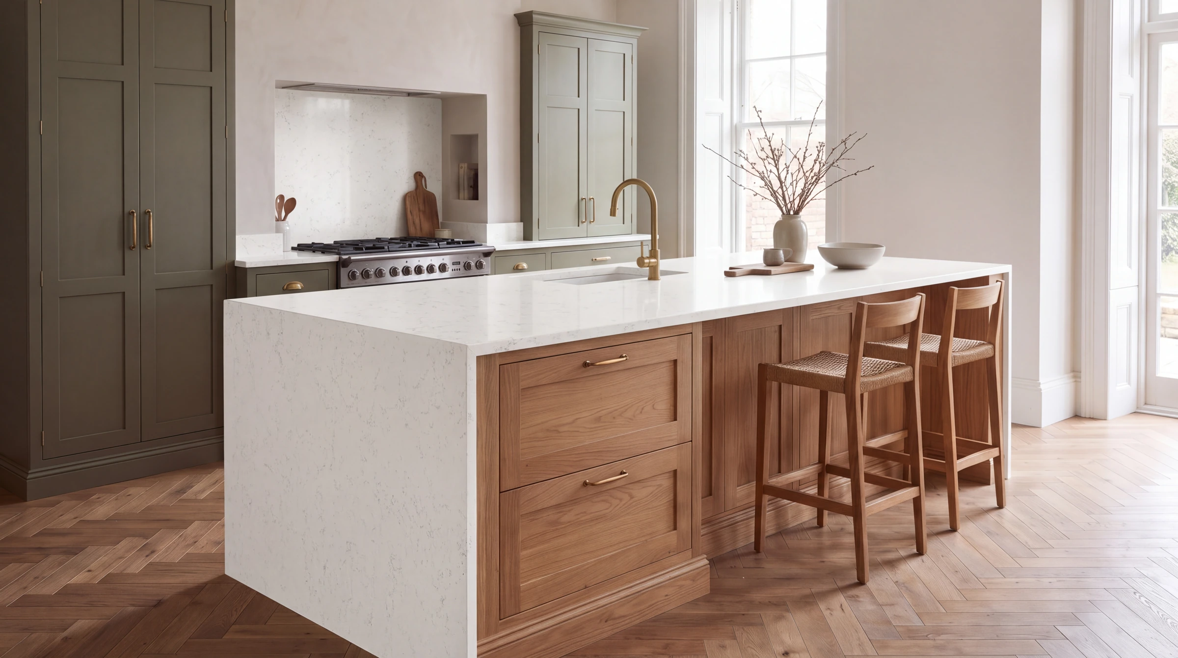 Carrara Jumbo kitchen island, AI-generated design concept