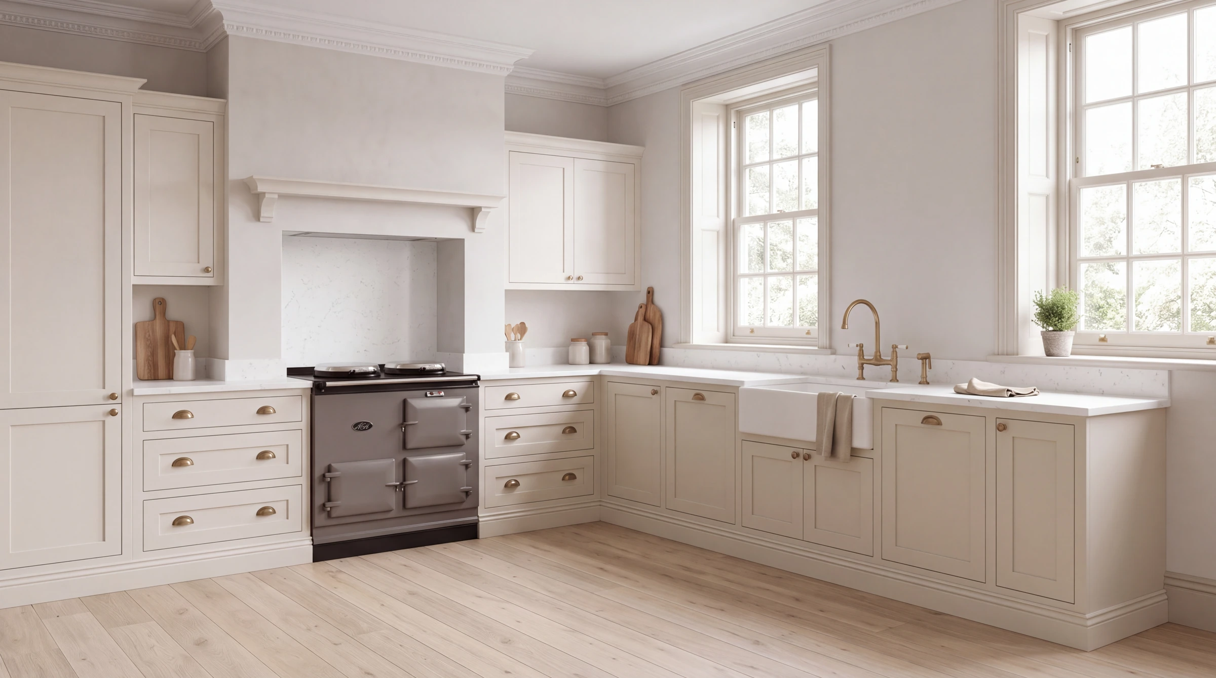 Carrara Mist l-shaped kitchen, AI-generated design concept