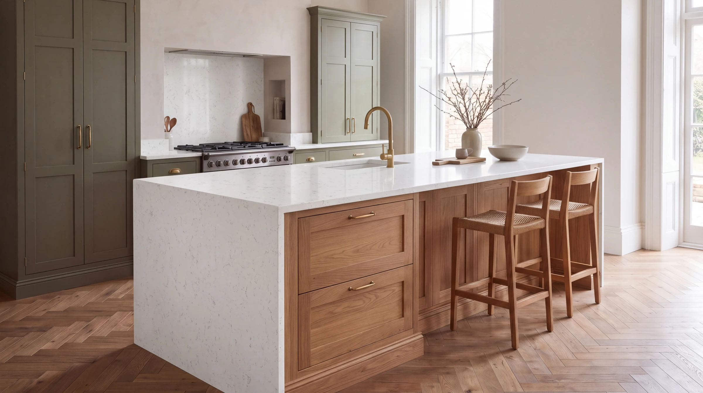 Carrara Spring kitchen island, AI-generated design concept
