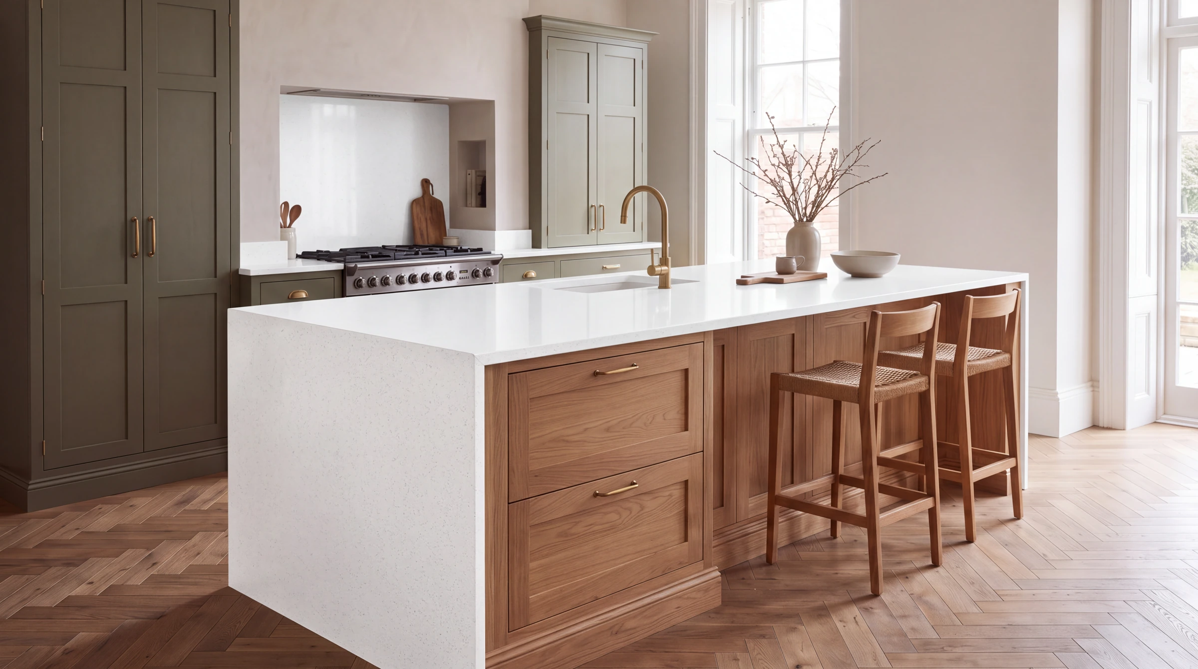 Cristal White kitchen island, AI-generated design concept
