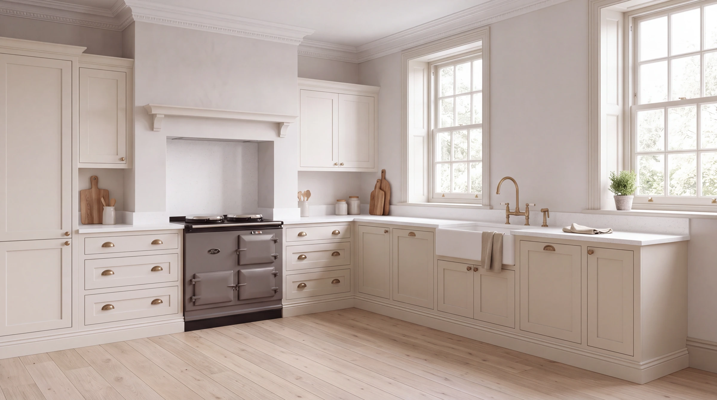 Cristal White l-shaped kitchen, AI-generated design concept