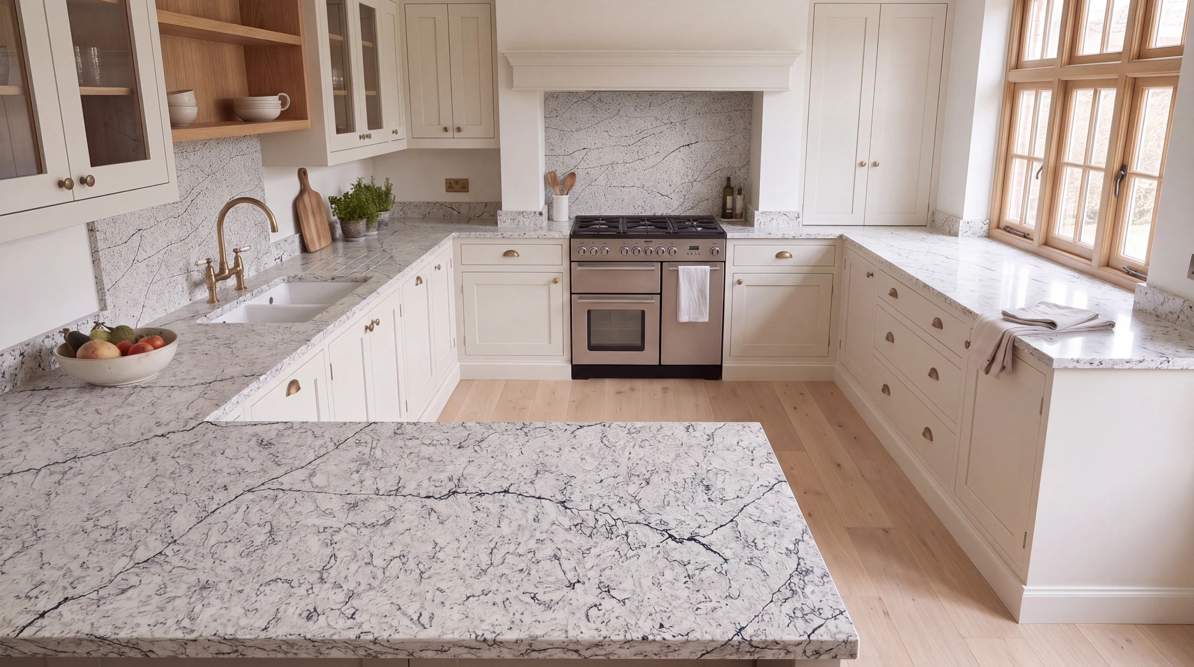 Grigio Fantasy u-shaped kitchen, AI-generated design concept