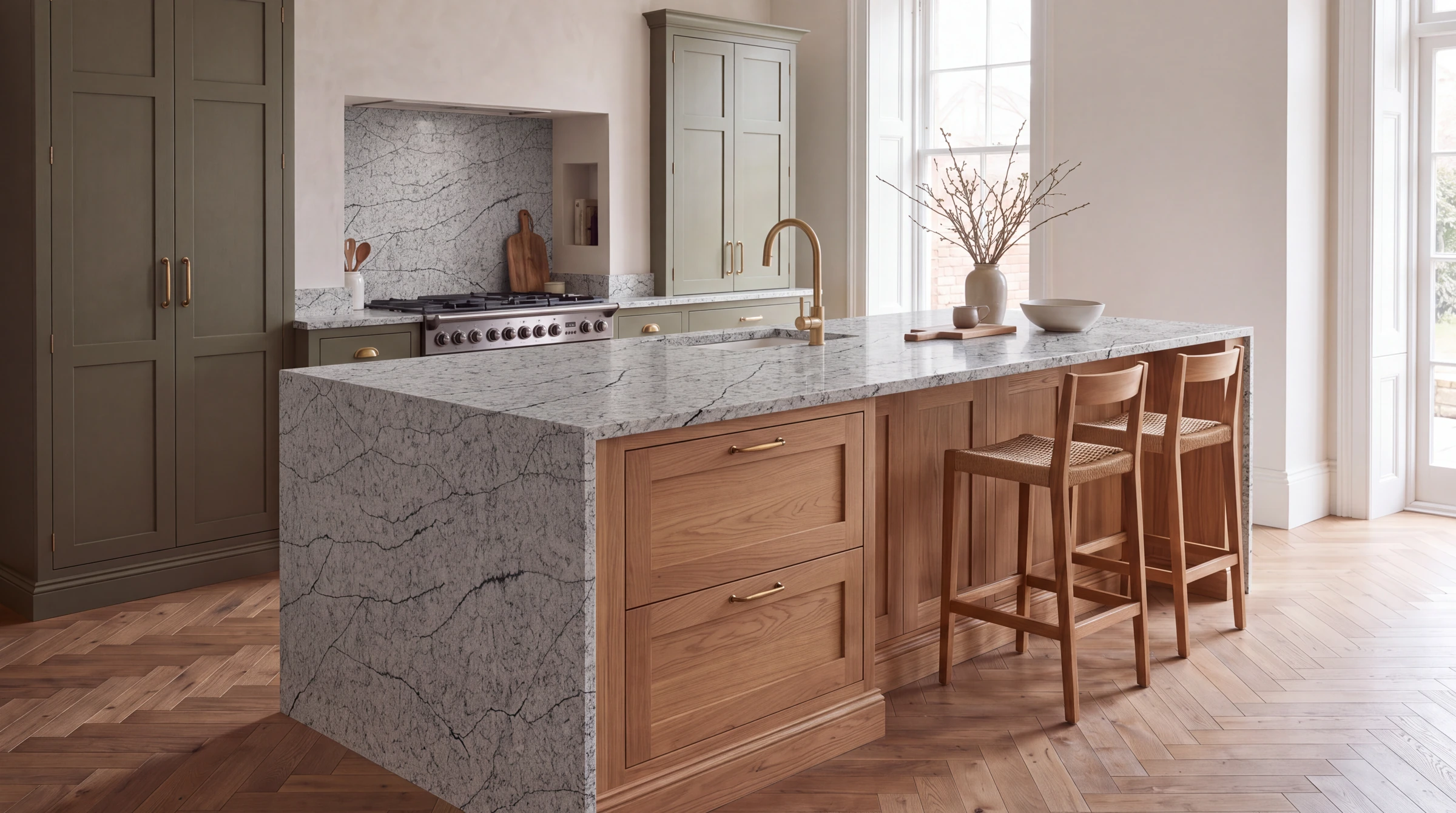 Grigio Fantasy kitchen island, AI-generated design concept