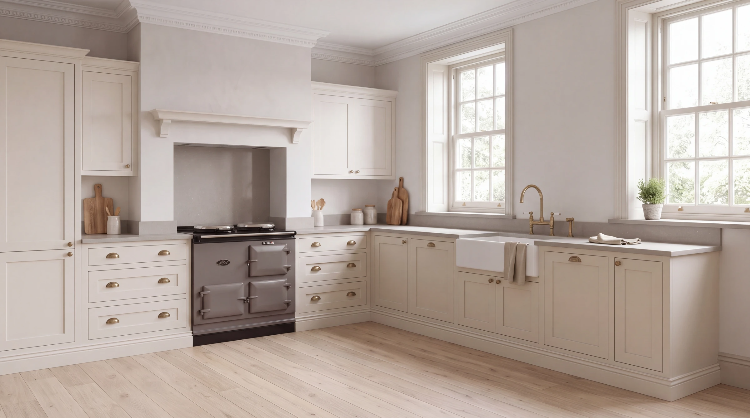 Grigio Shimmer l-shaped kitchen, AI-generated design concept