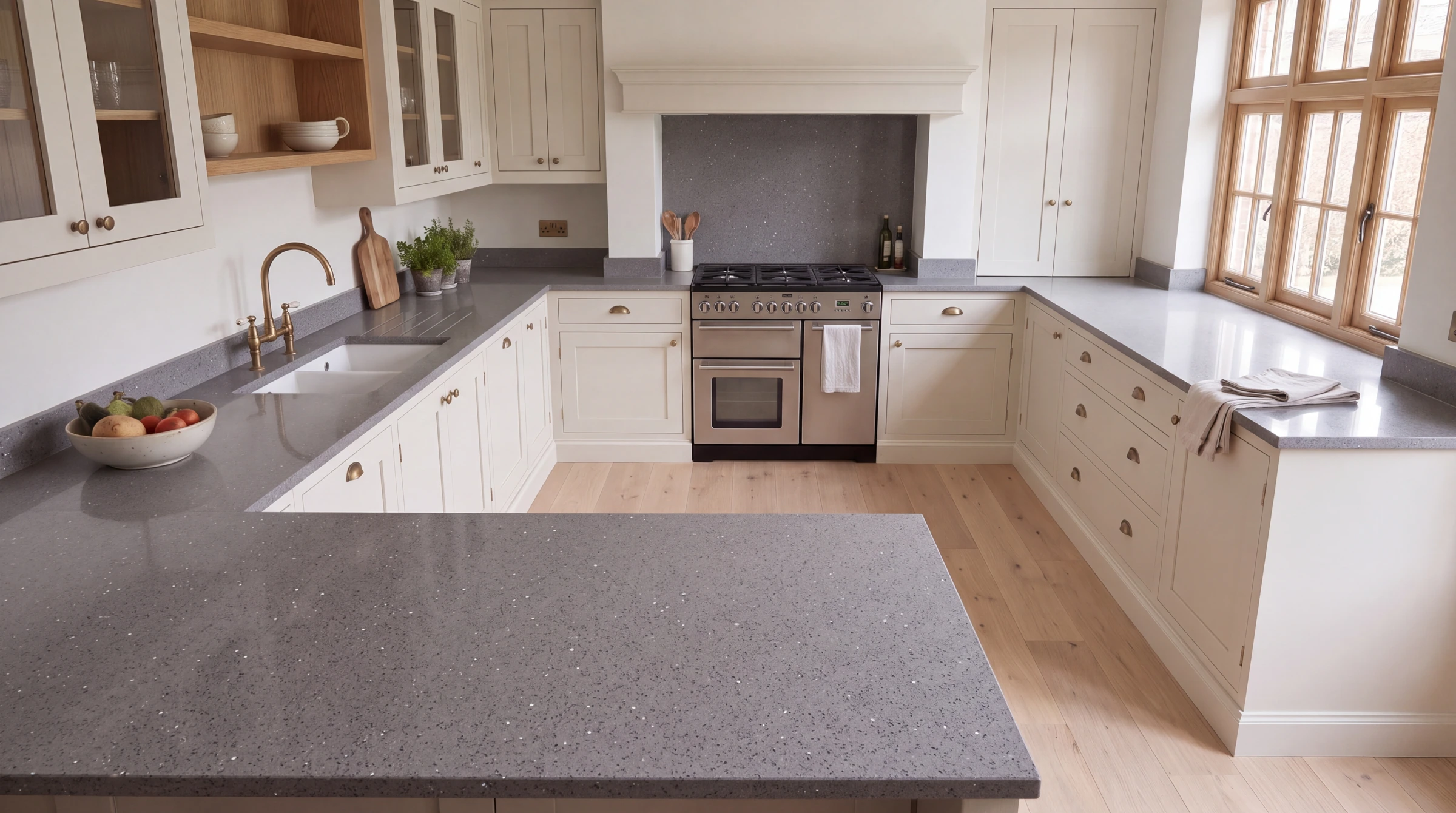 Grigio Starlight u-shaped kitchen, AI-generated design concept