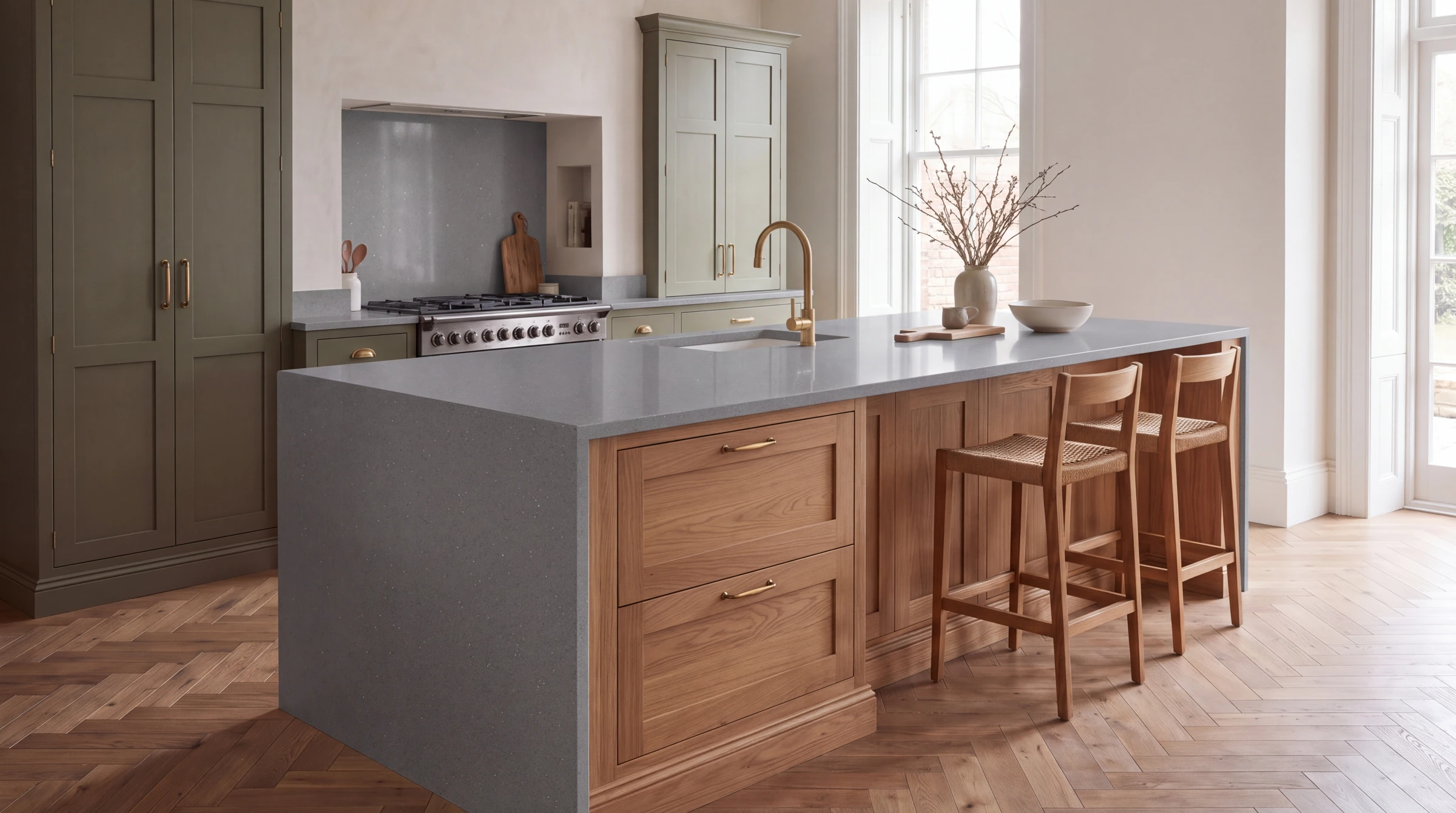 Grigio Starlight kitchen island, AI-generated design concept