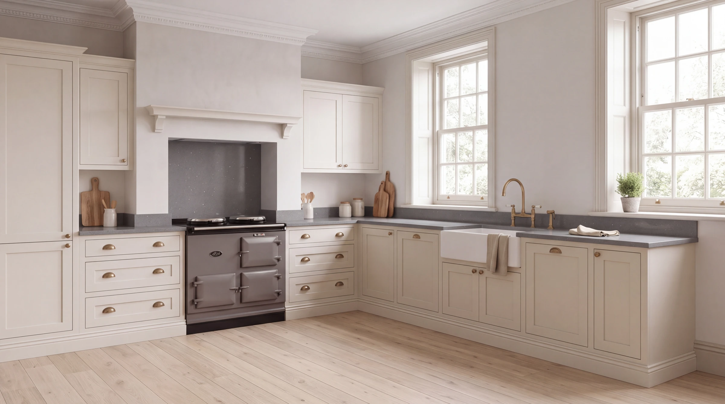 Grigio Starlight l-shaped kitchen, AI-generated design concept