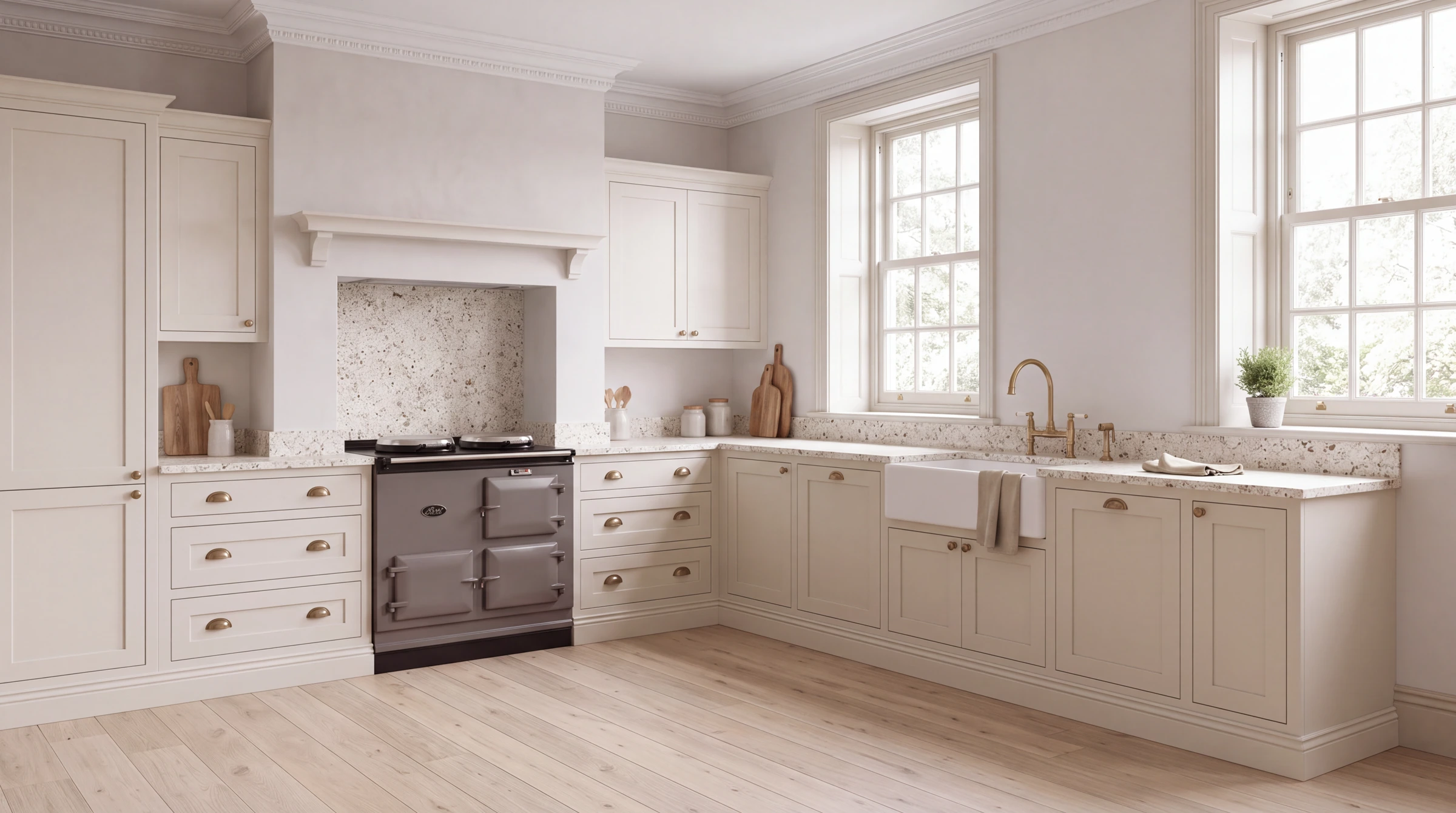 Lavender l-shaped kitchen, AI-generated design concept