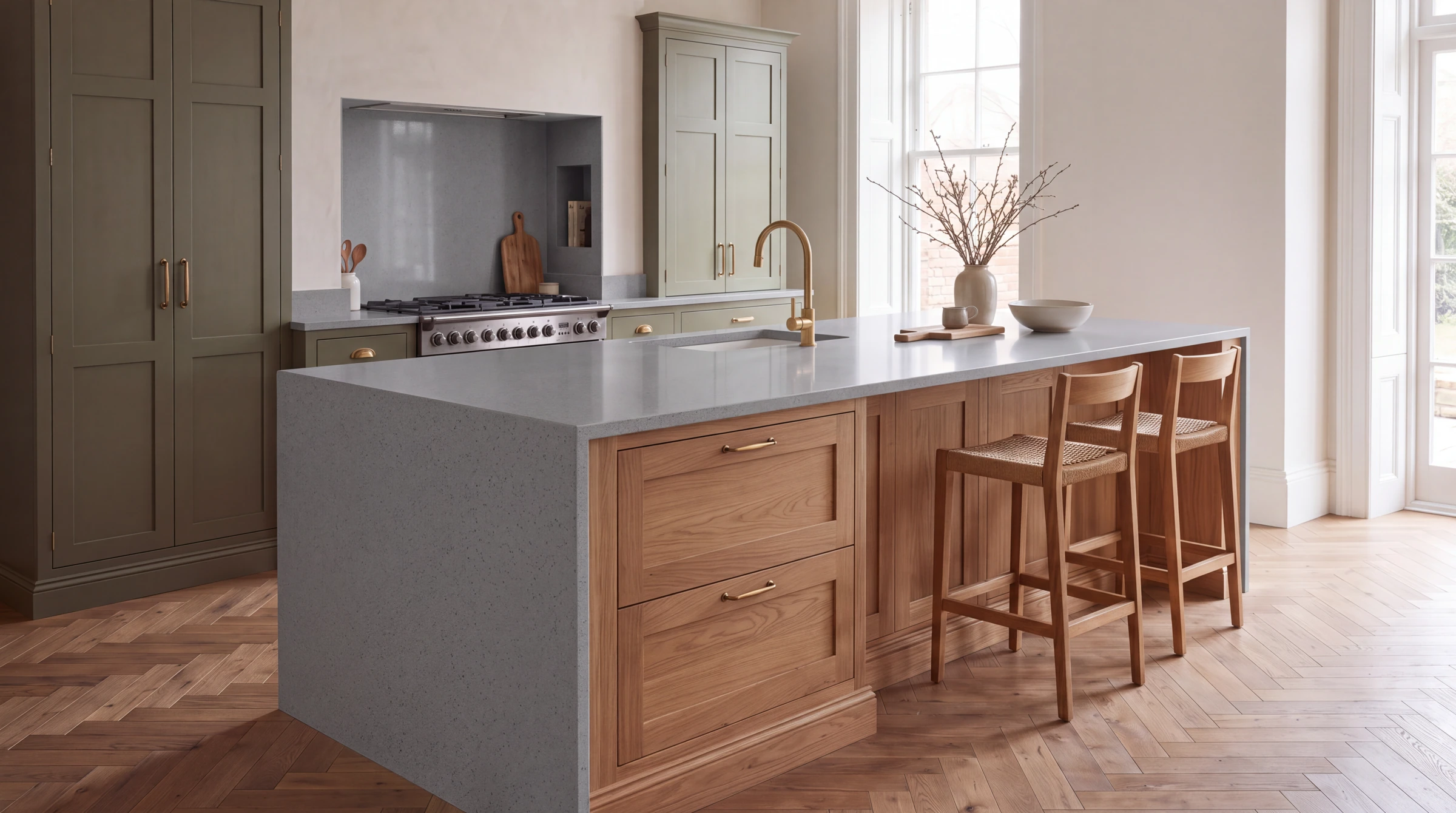 London Grey kitchen island, AI-generated design concept
