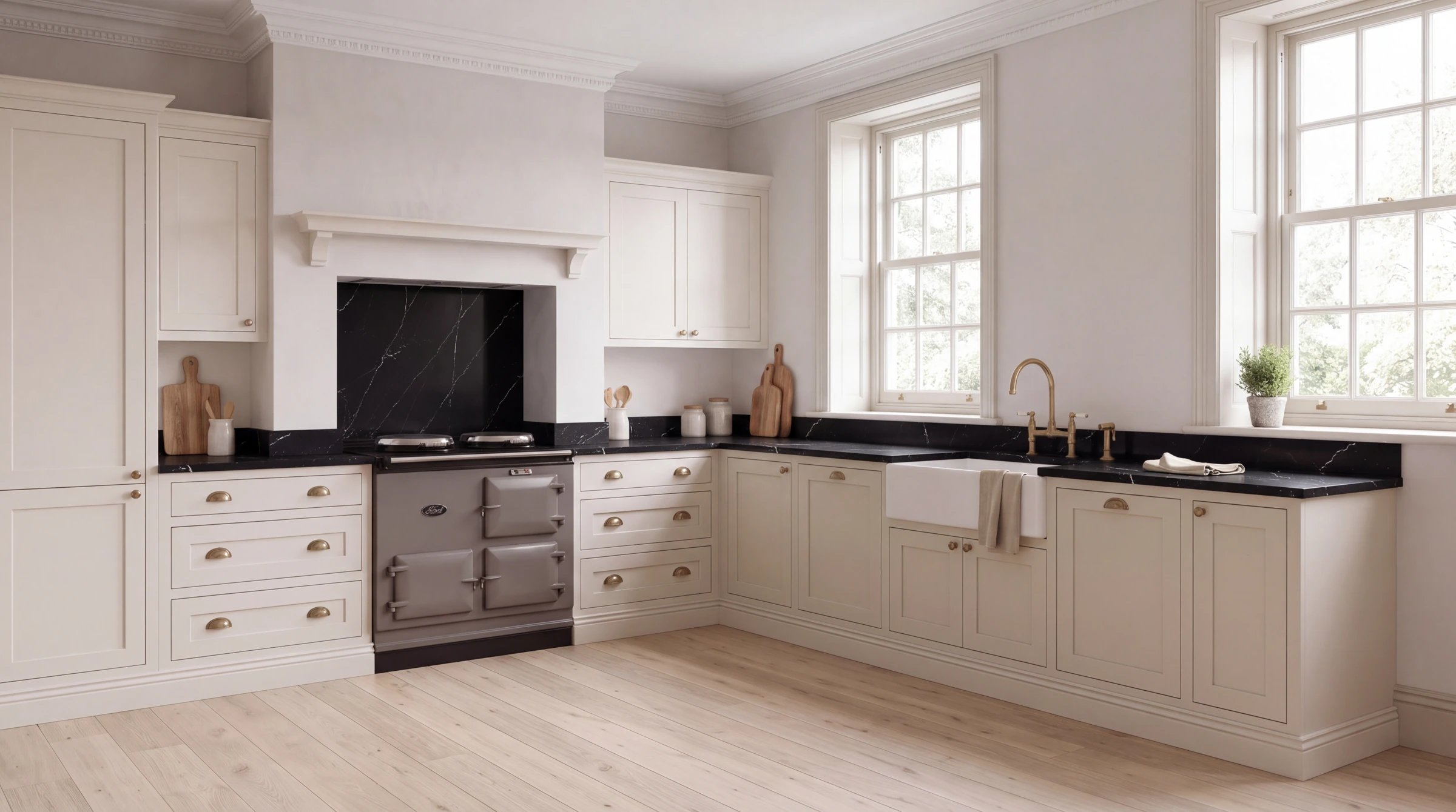 Marquina Shimmer l-shaped kitchen, AI-generated design concept