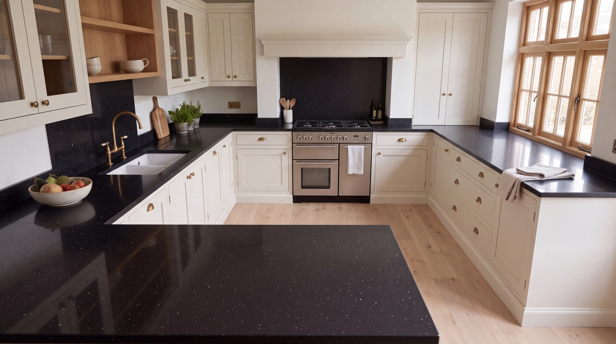 Nero Starlight u-shaped kitchen, AI-generated design concept