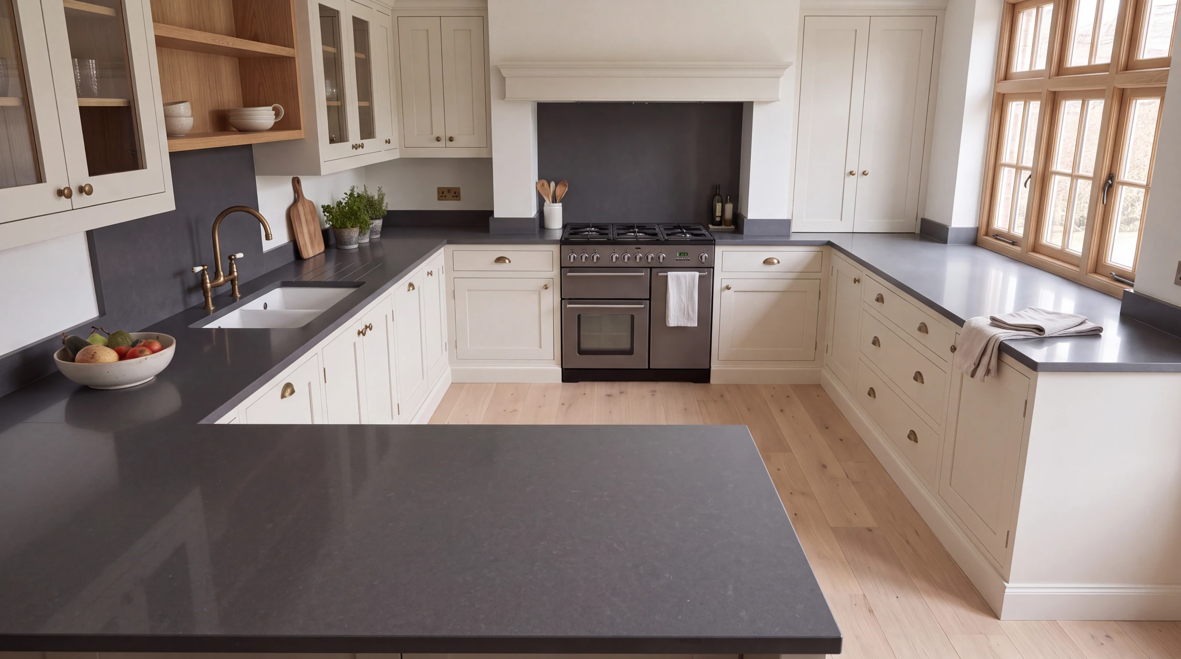 Royal Grey u-shaped kitchen, AI-generated design concept