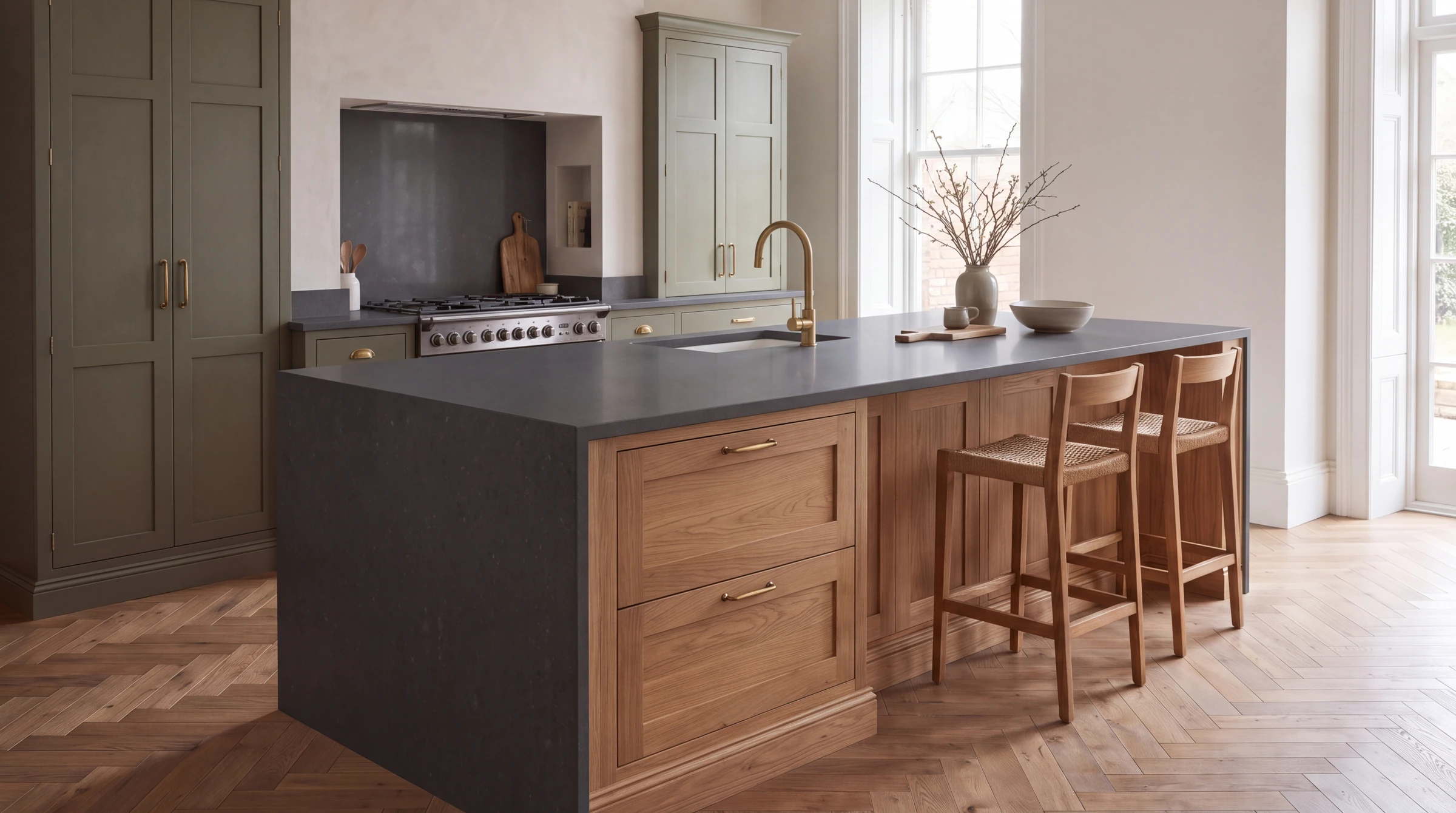 Royal Grey kitchen island, AI-generated design concept