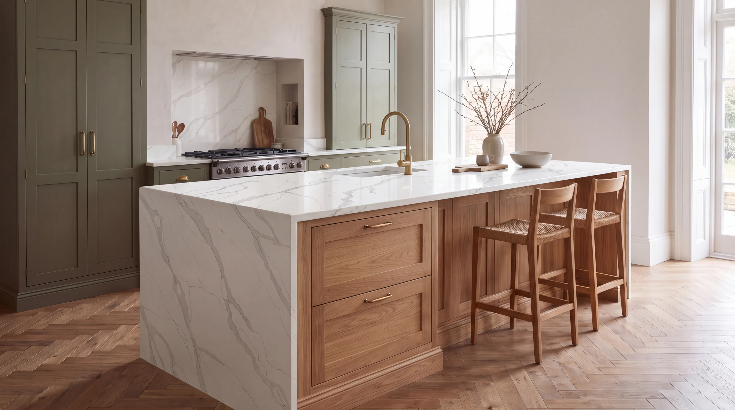 Statuario kitchen island, AI-generated design concept
