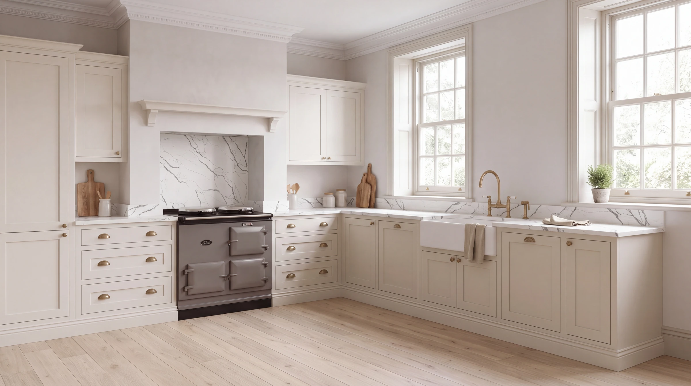 Statuario l-shaped kitchen, AI-generated design concept