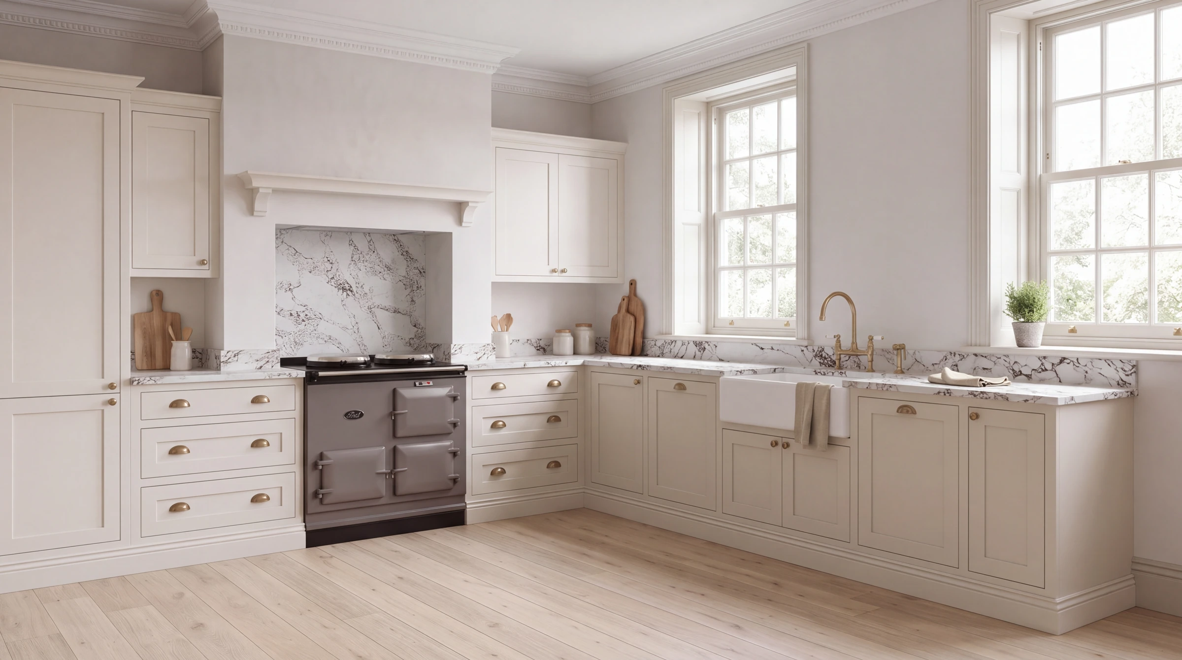 Arabescato Bronze l-shaped kitchen, AI-generated design concept