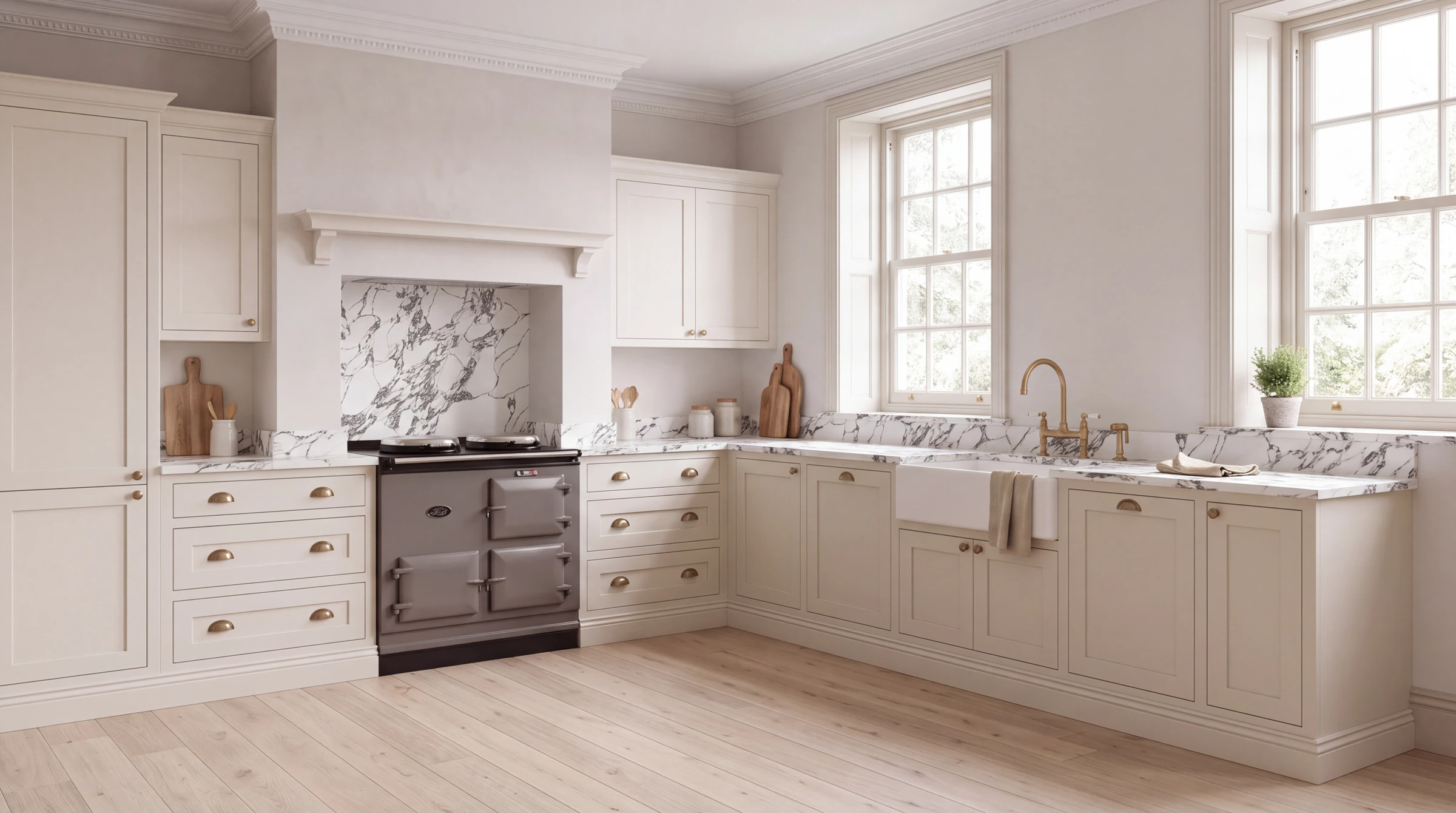 Arabescato Gold V2 l-shaped kitchen, AI-generated design concept