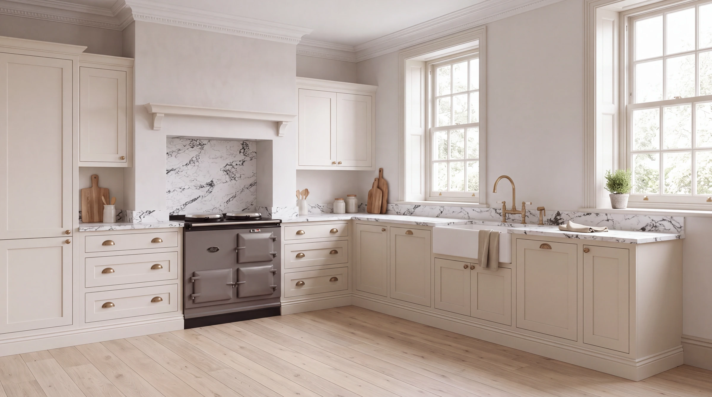 Arabescato Green l-shaped kitchen, AI-generated design concept