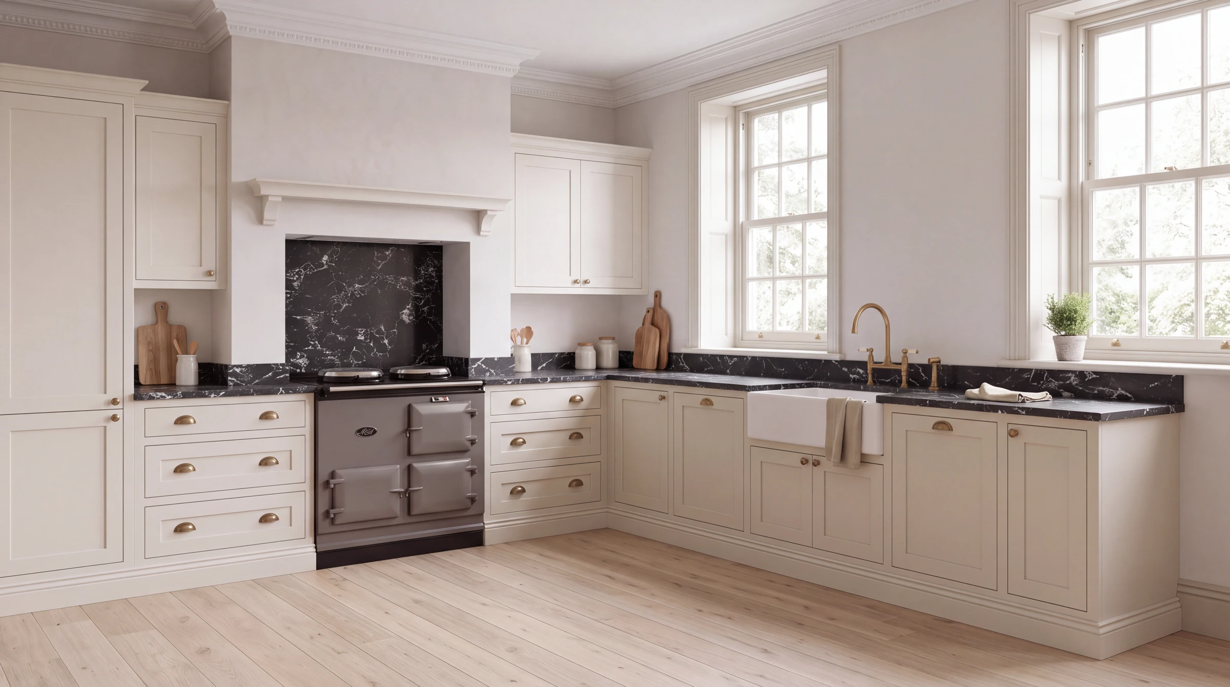 Arabescato Noiro l-shaped kitchen, AI-generated design concept