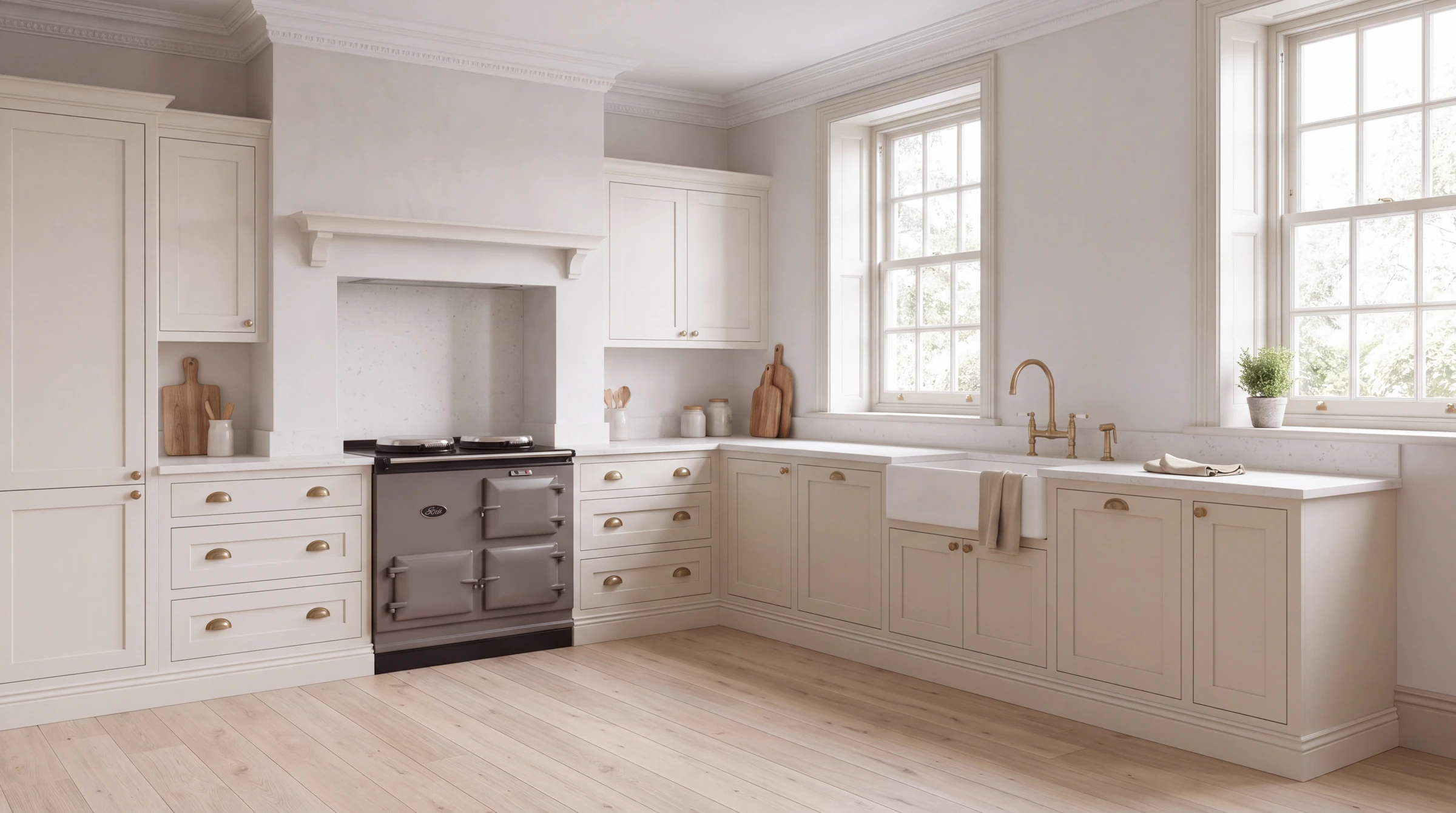 Carrara Shimmer l-shaped kitchen, AI-generated design concept