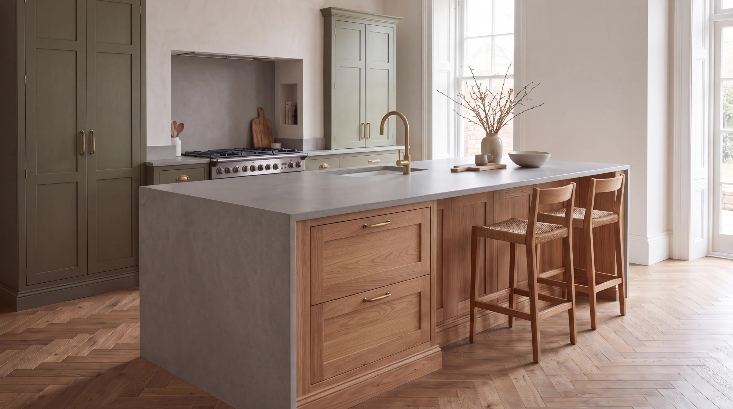 Cemento kitchen island, AI-generated design concept
