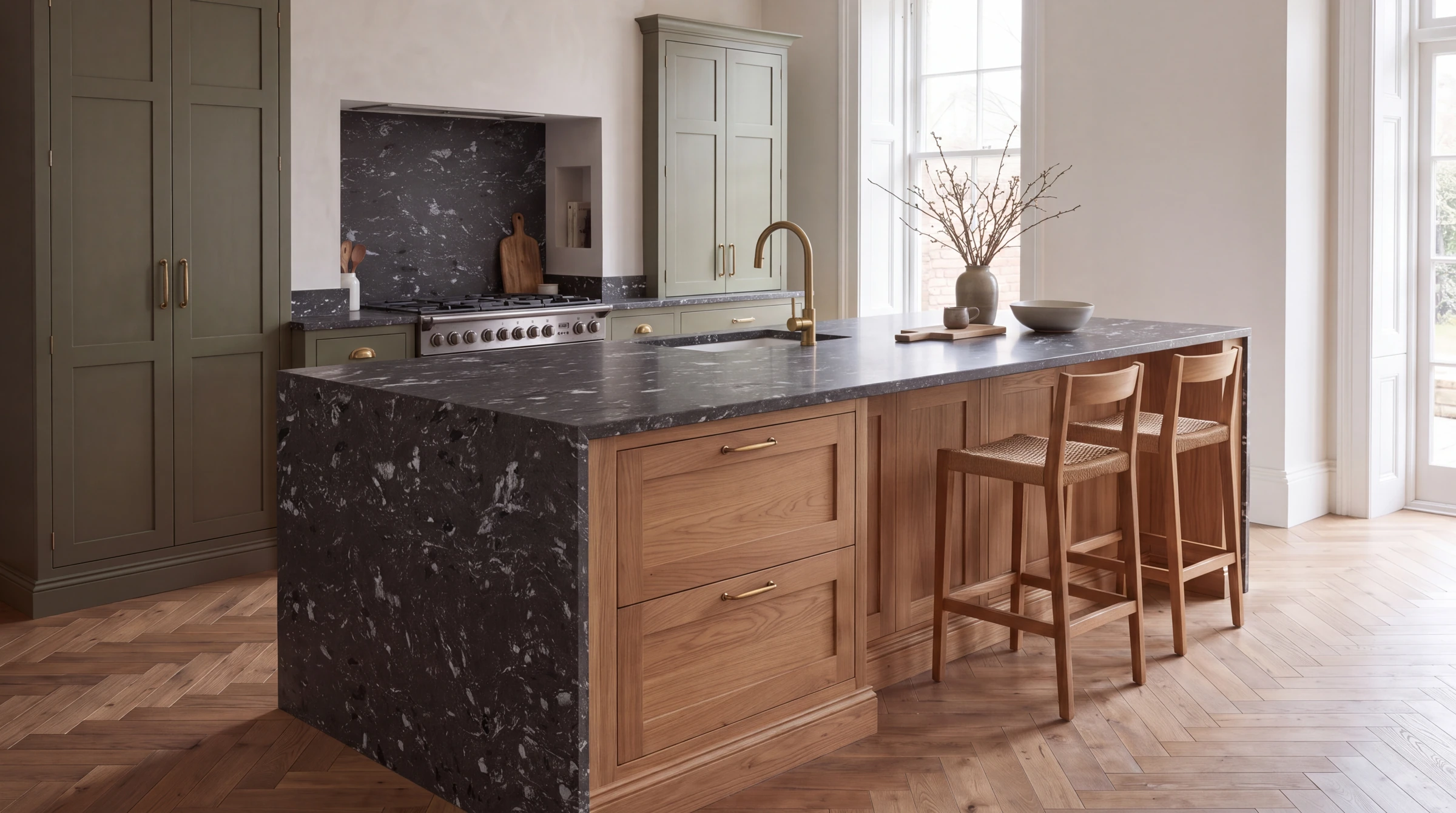Cosmic Black kitchen island, AI-generated design concept