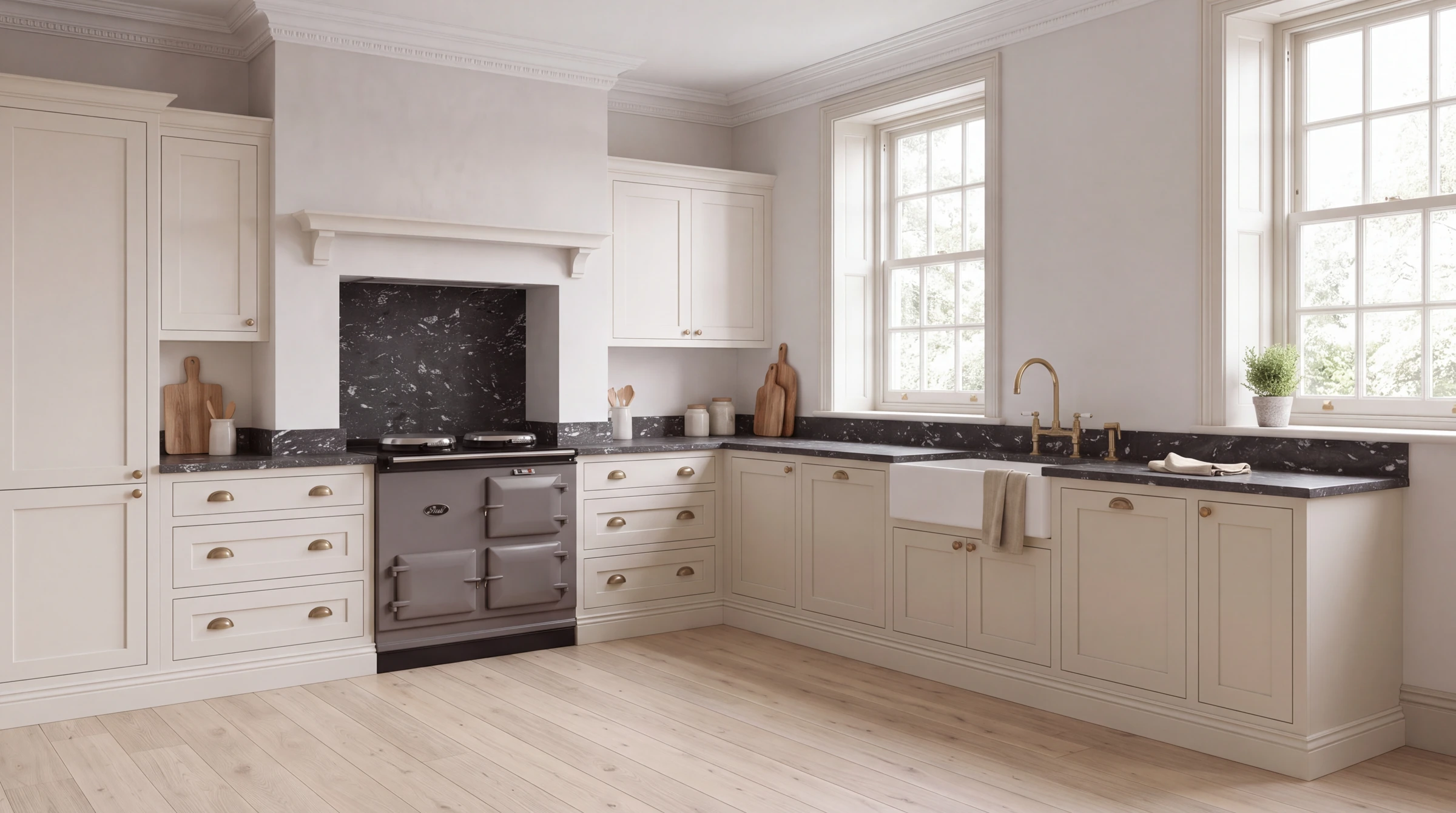 Cosmic Black l-shaped kitchen, AI-generated design concept