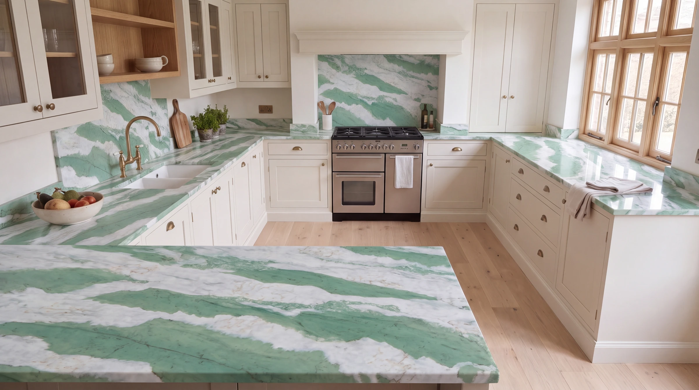 Cristallo Tiffany 3D u-shaped kitchen, AI-generated design concept