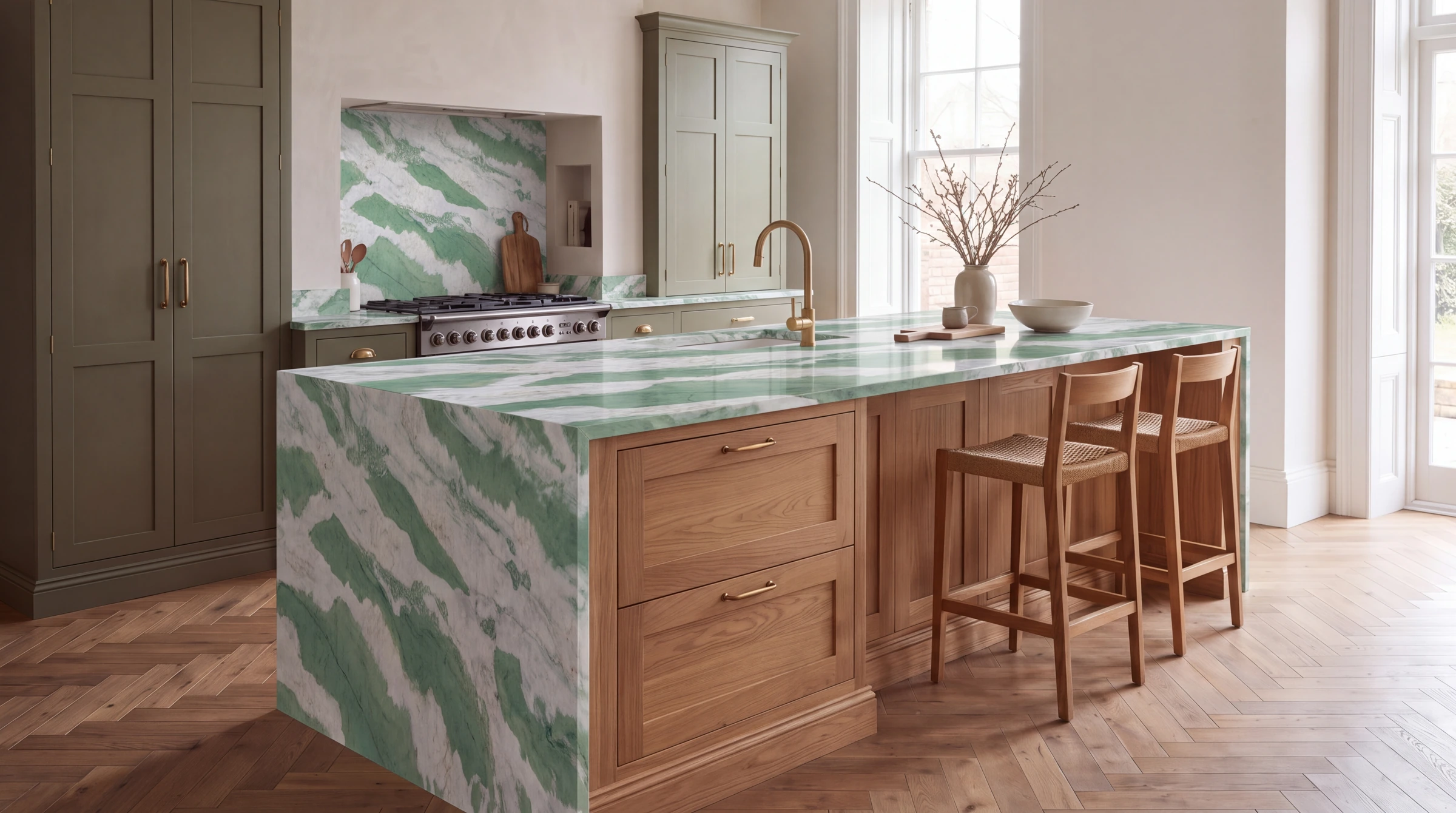 Cristallo Tiffany 3D kitchen island, AI-generated design concept