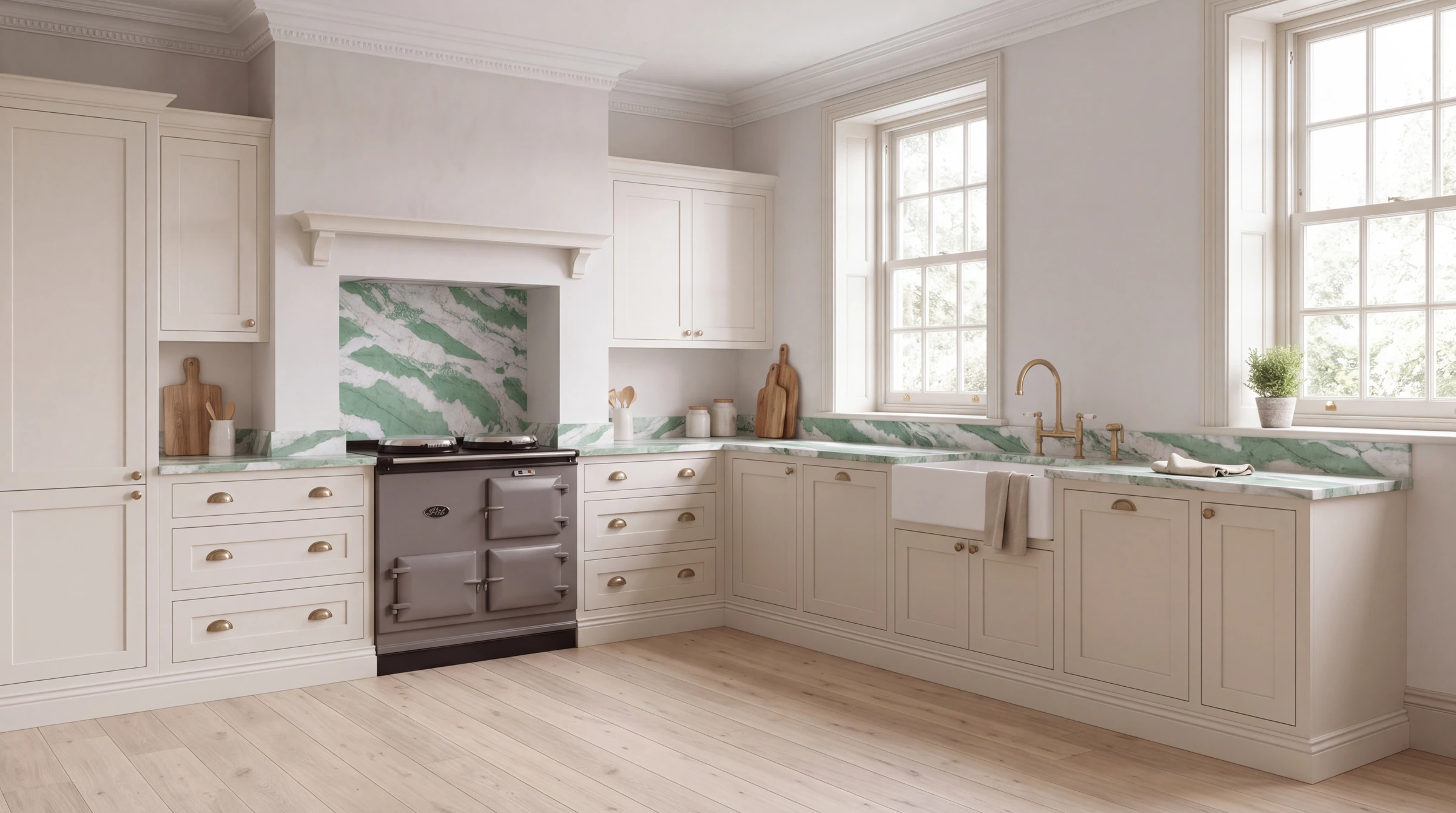 Cristallo Tiffany 3D l-shaped kitchen, AI-generated design concept