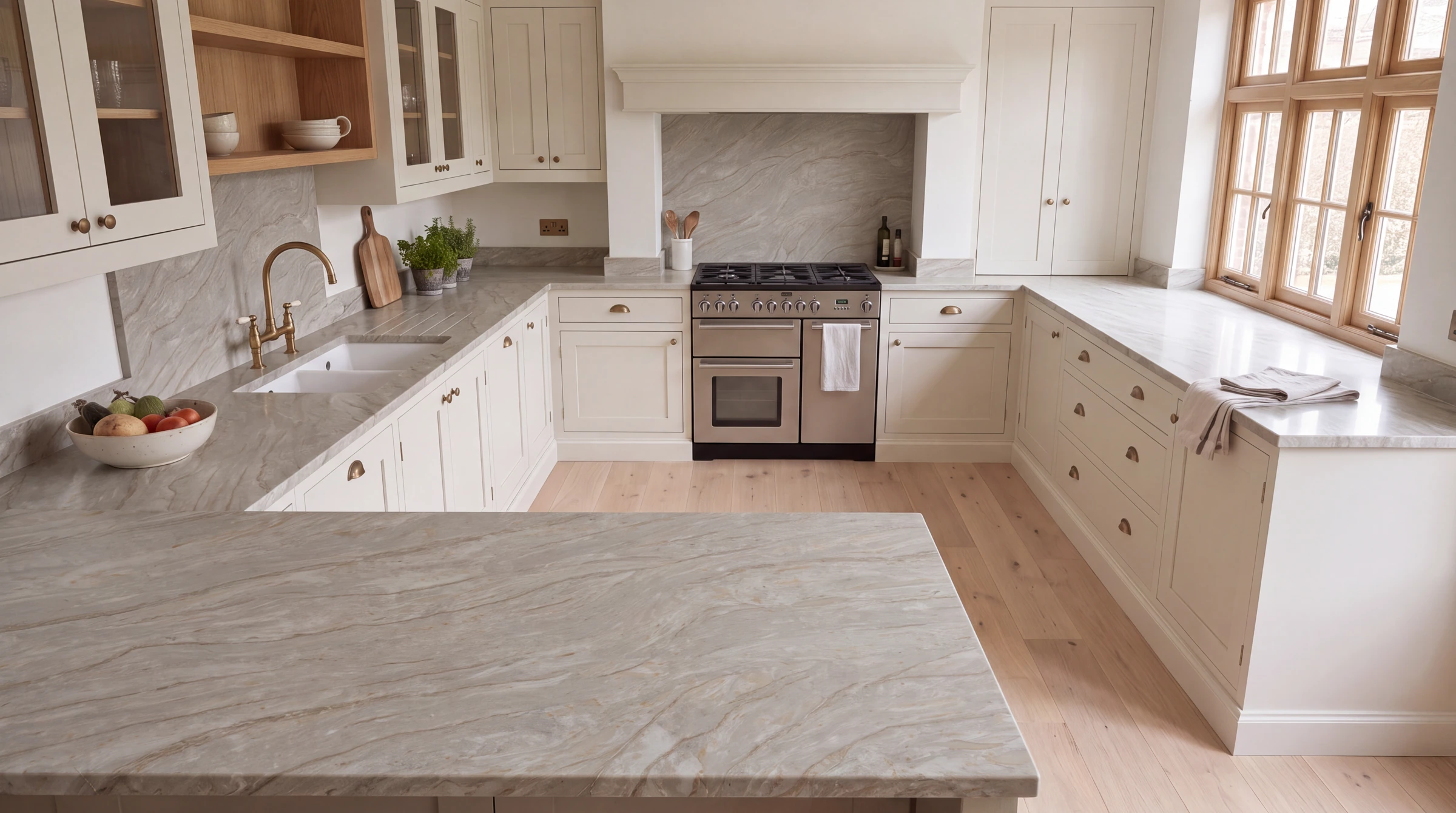 Fusion Brown u-shaped kitchen, AI-generated design concept