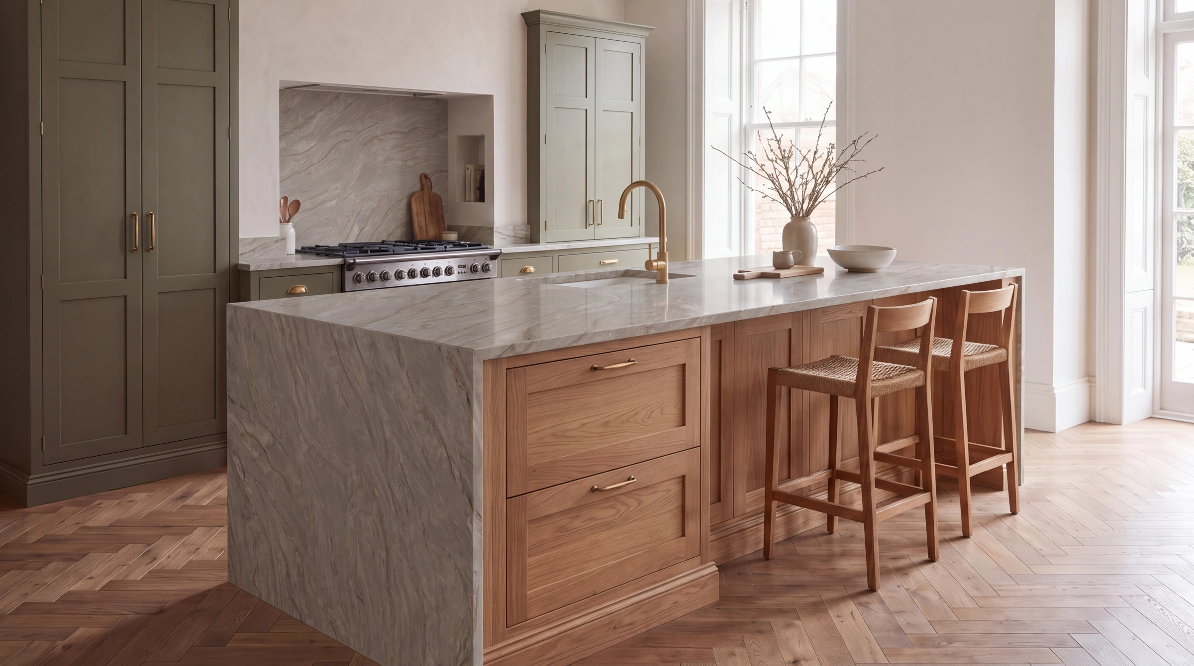 Fusion Brown kitchen island, AI-generated design concept