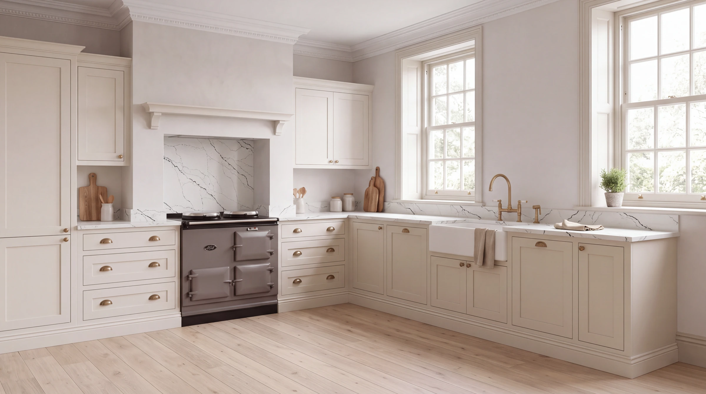 Glow Sky l-shaped kitchen, AI-generated design concept