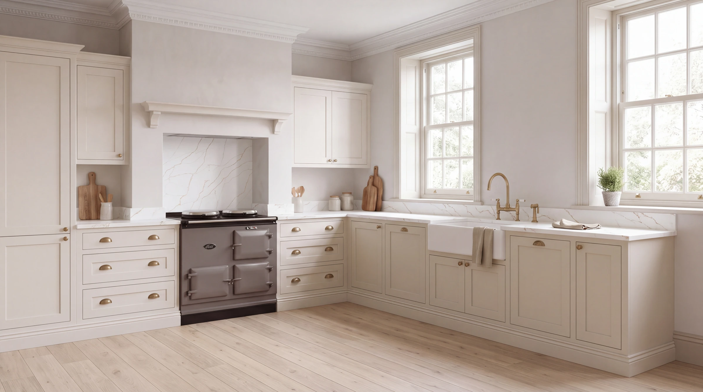 Gold Soft l-shaped kitchen, AI-generated design concept