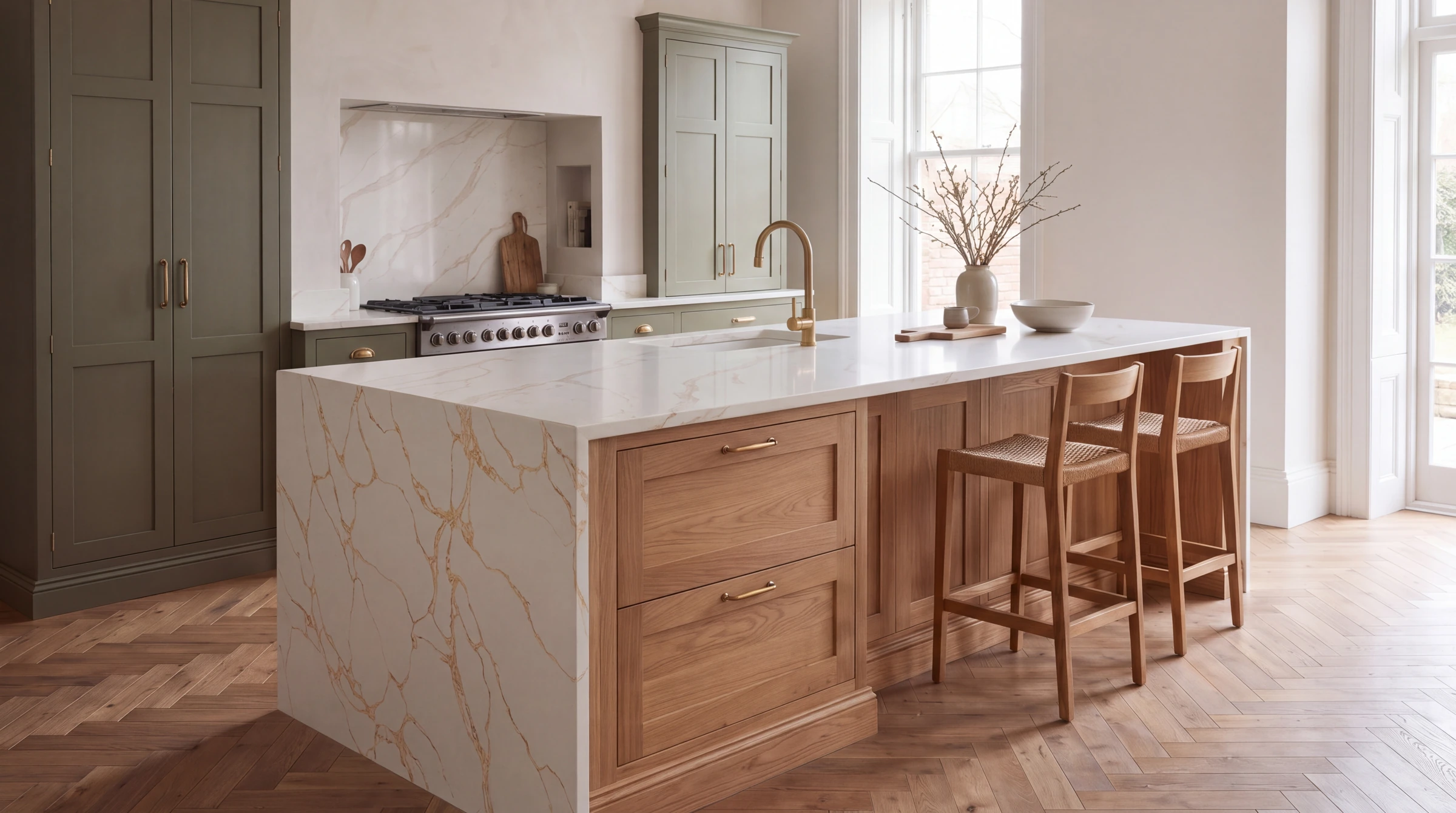 Golden kitchen island, AI-generated design concept