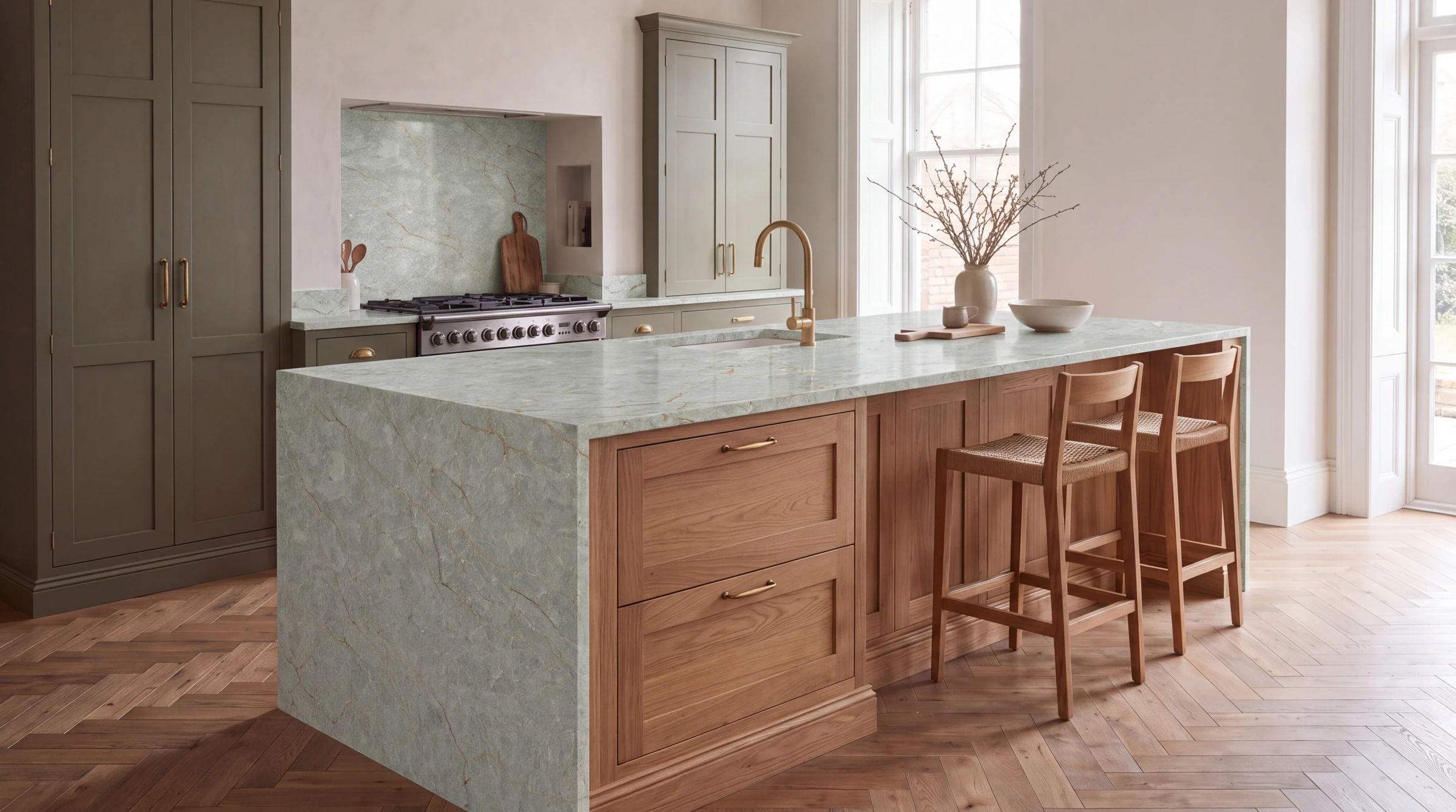Green Jade kitchen island, AI-generated design concept