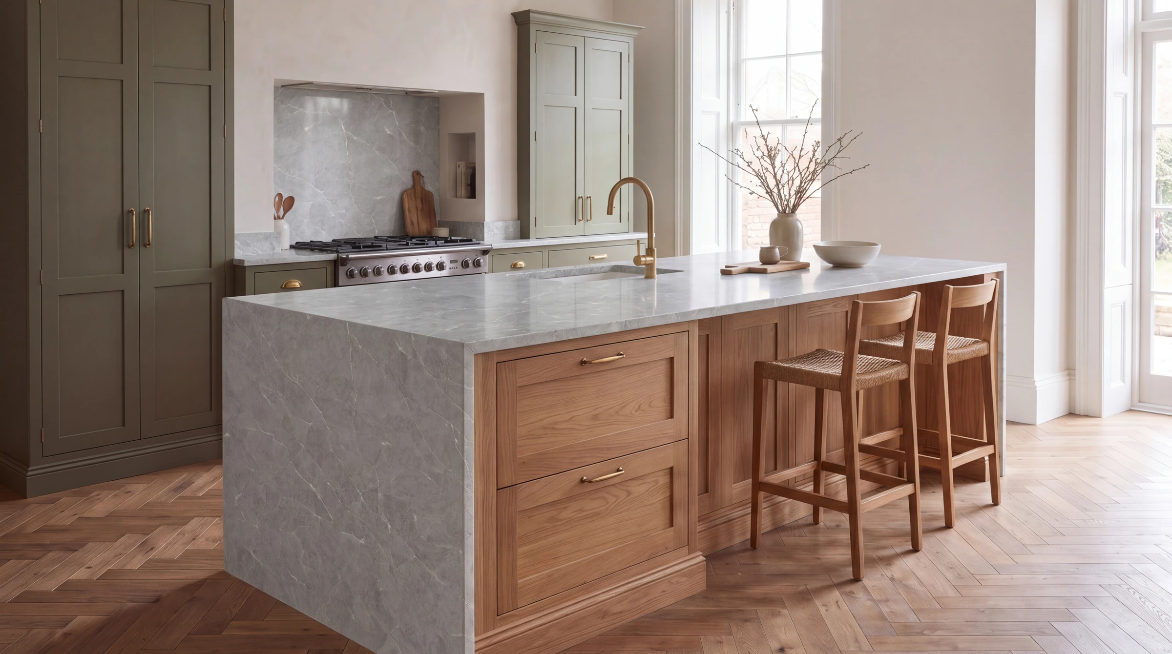 Grey Jade kitchen island, AI-generated design concept