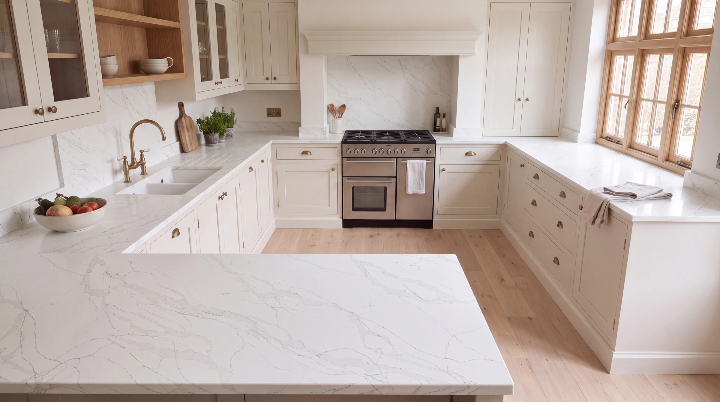 Gris u-shaped kitchen, AI-generated design concept