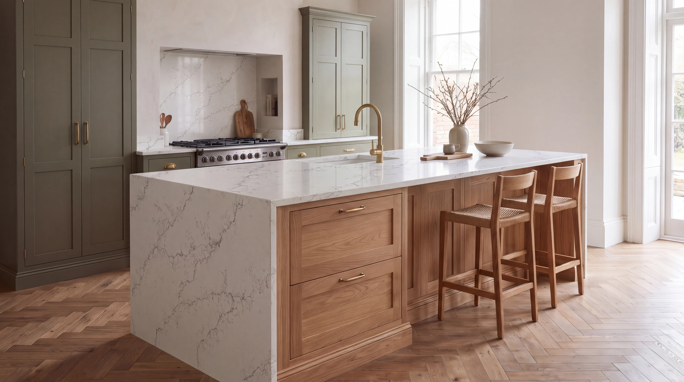 Harmony White kitchen island, AI-generated design concept