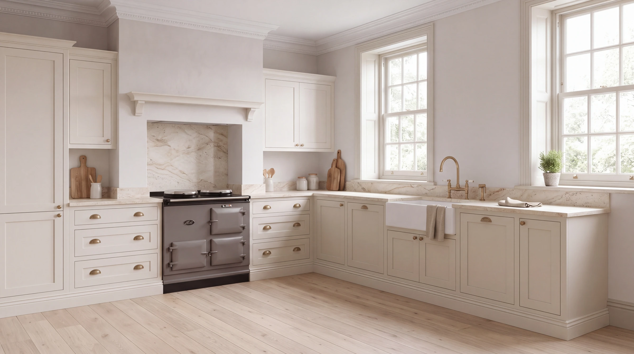 Latte l-shaped kitchen, AI-generated design concept