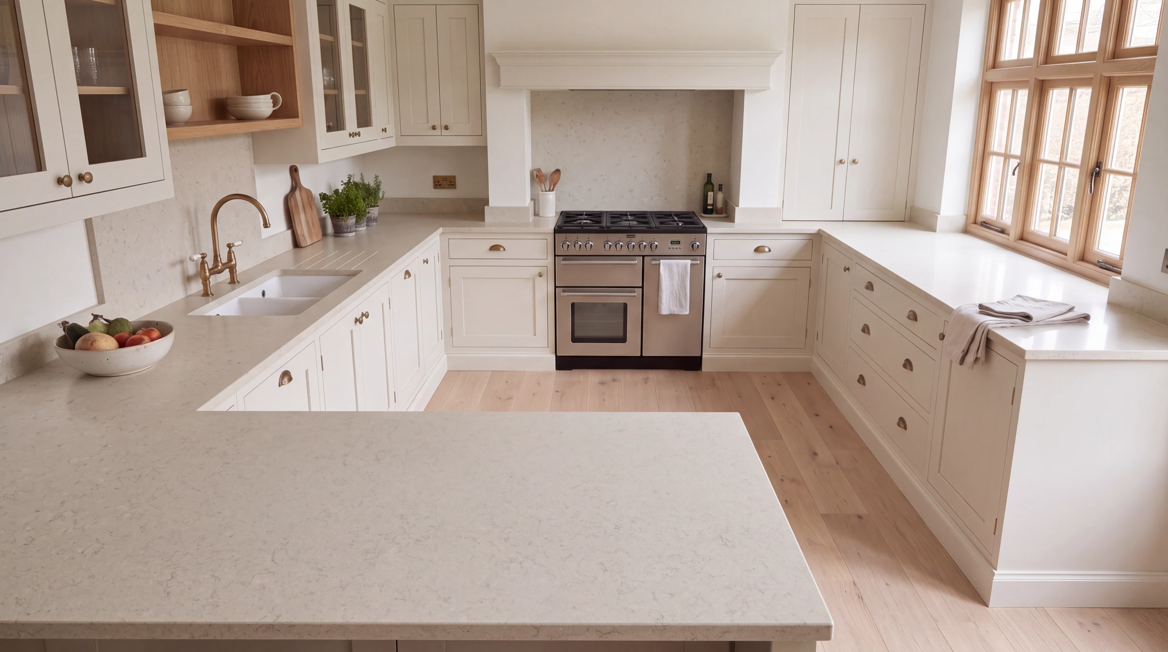 Luna Beige u-shaped kitchen, AI-generated design concept