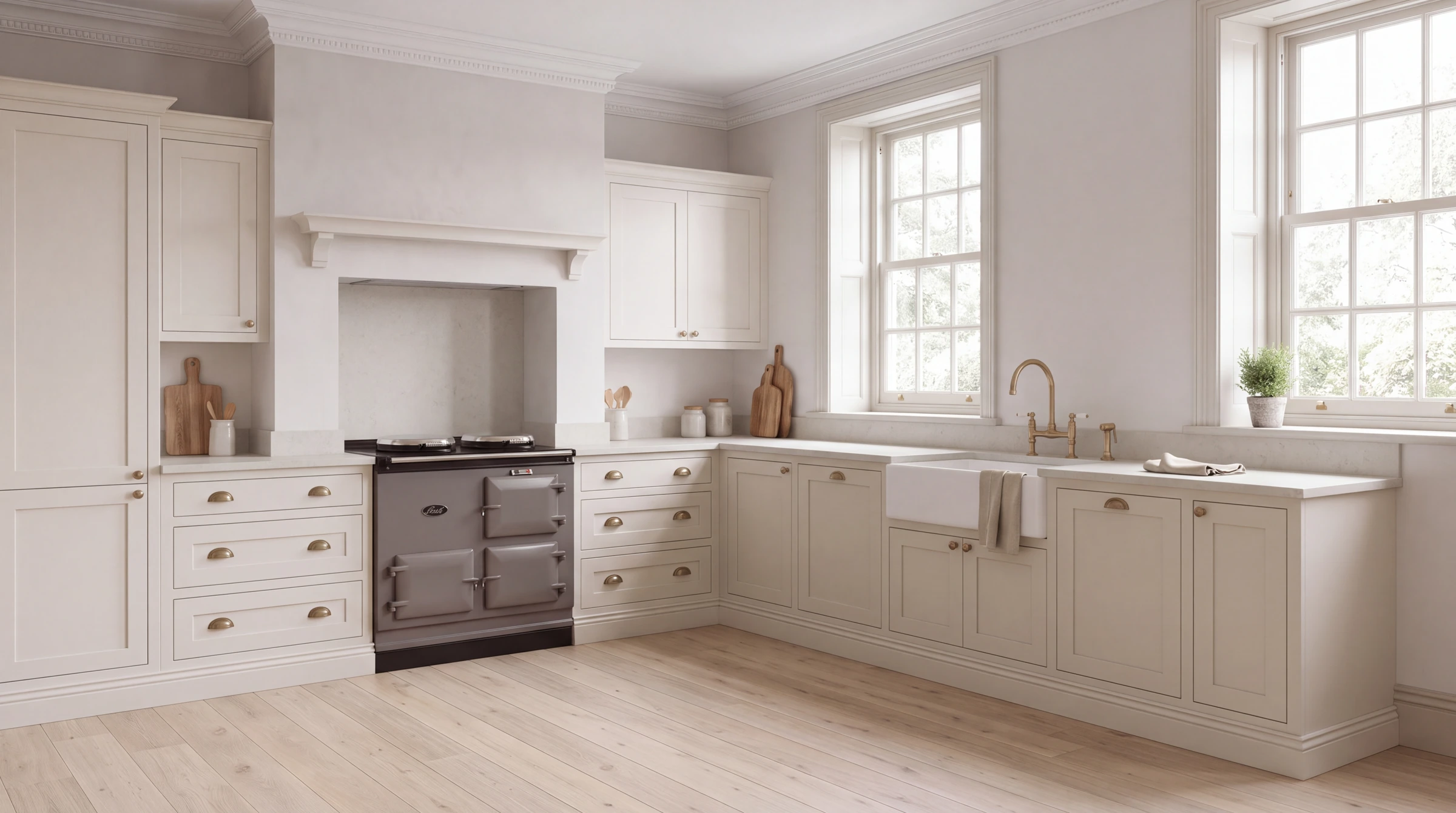 Luna Beige l-shaped kitchen, AI-generated design concept