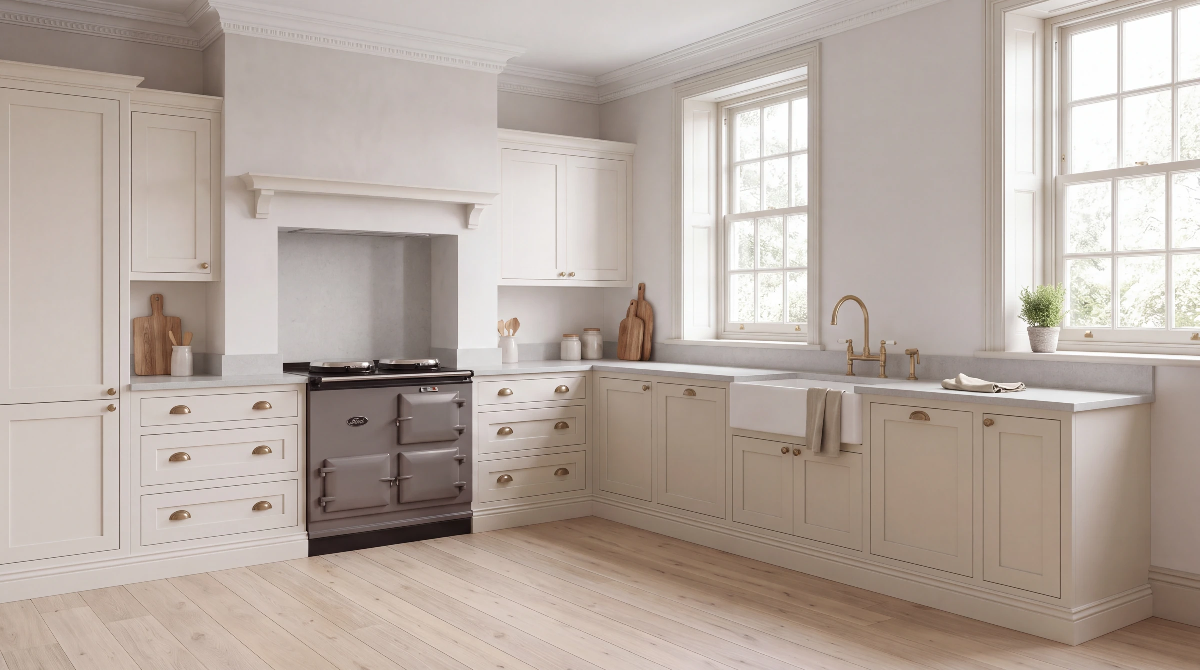 Luna Grey l-shaped kitchen, AI-generated design concept