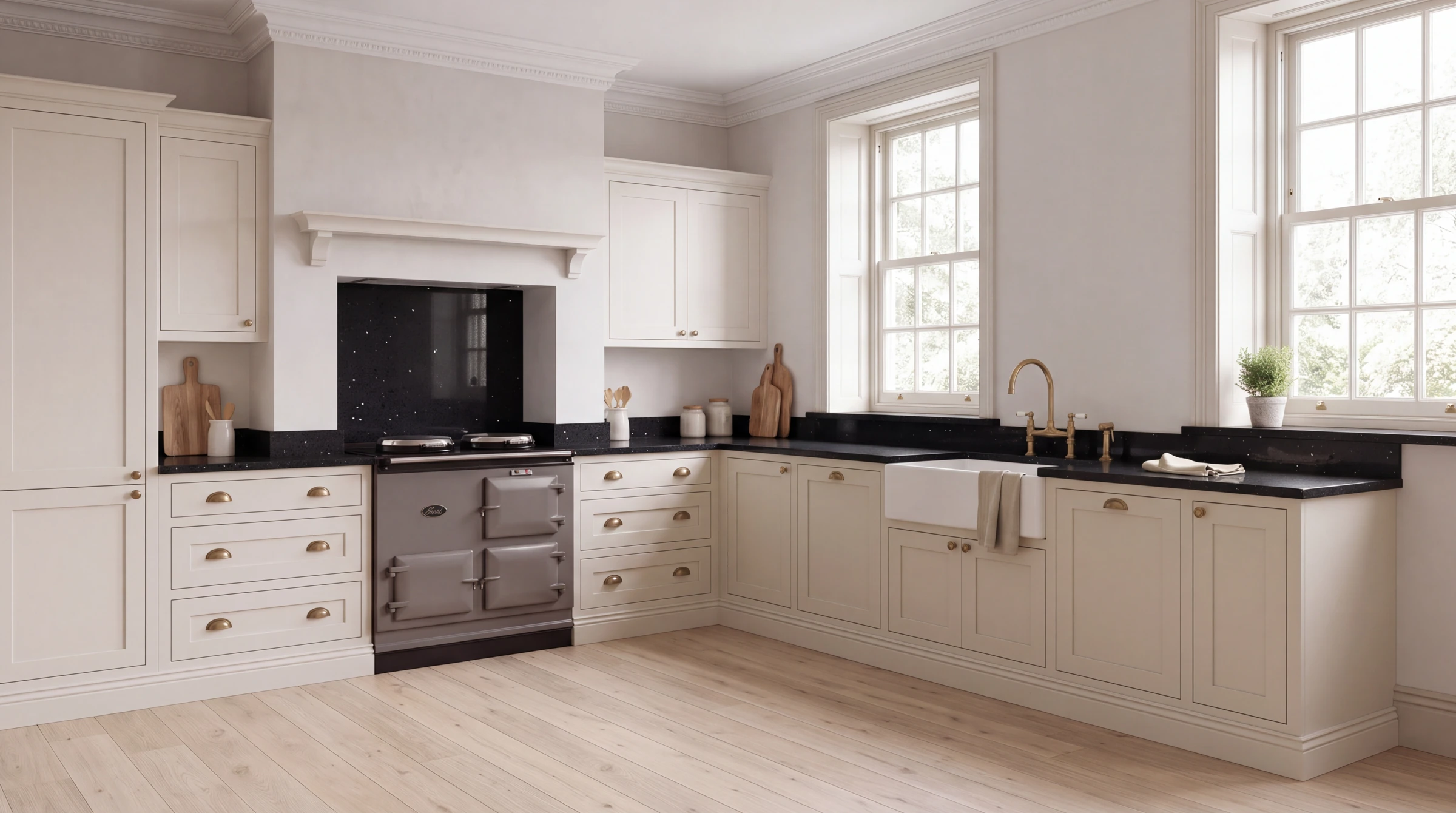 Lustre Black l-shaped kitchen, AI-generated design concept