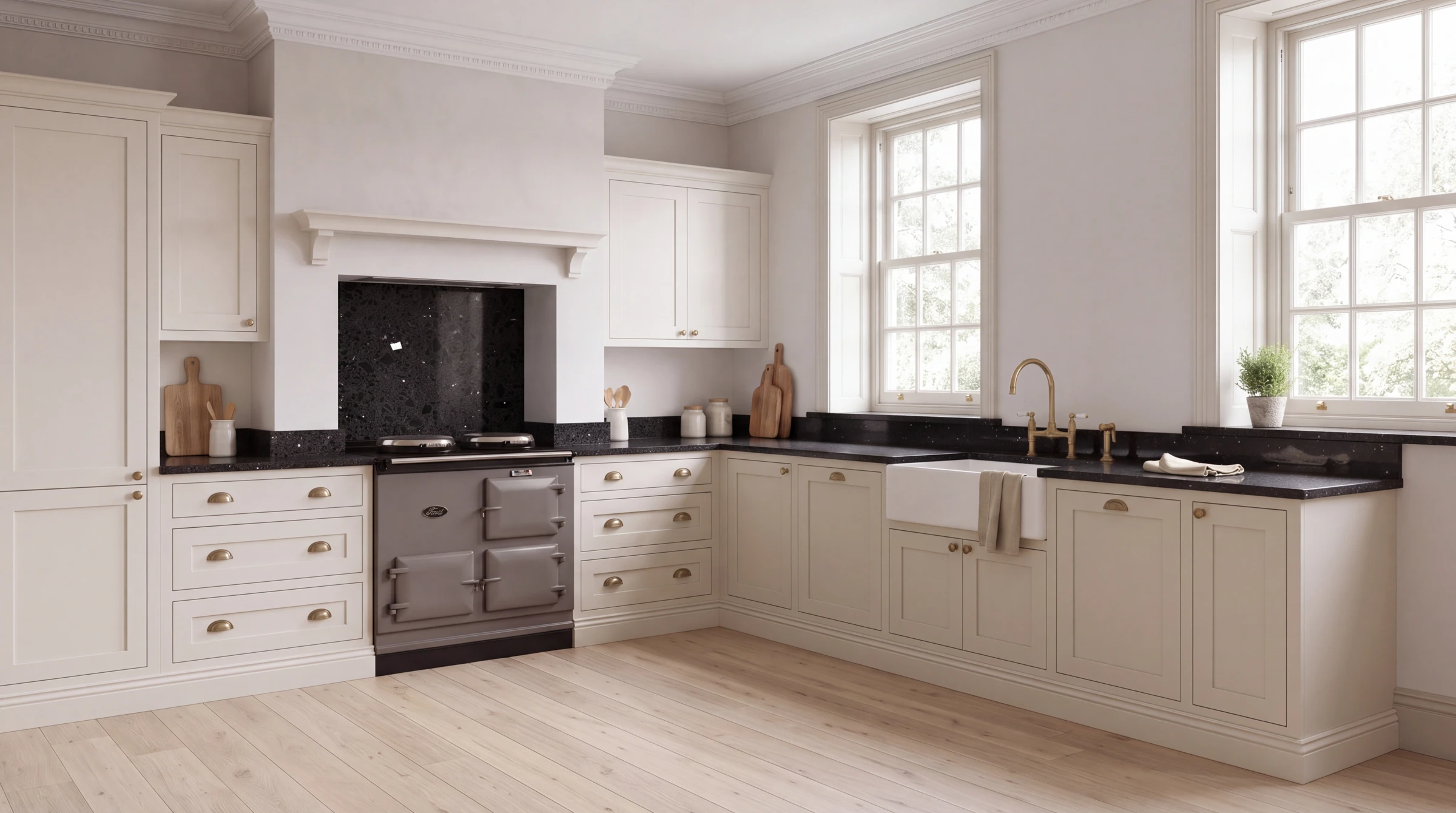 Mirror Black l-shaped kitchen, AI-generated design concept