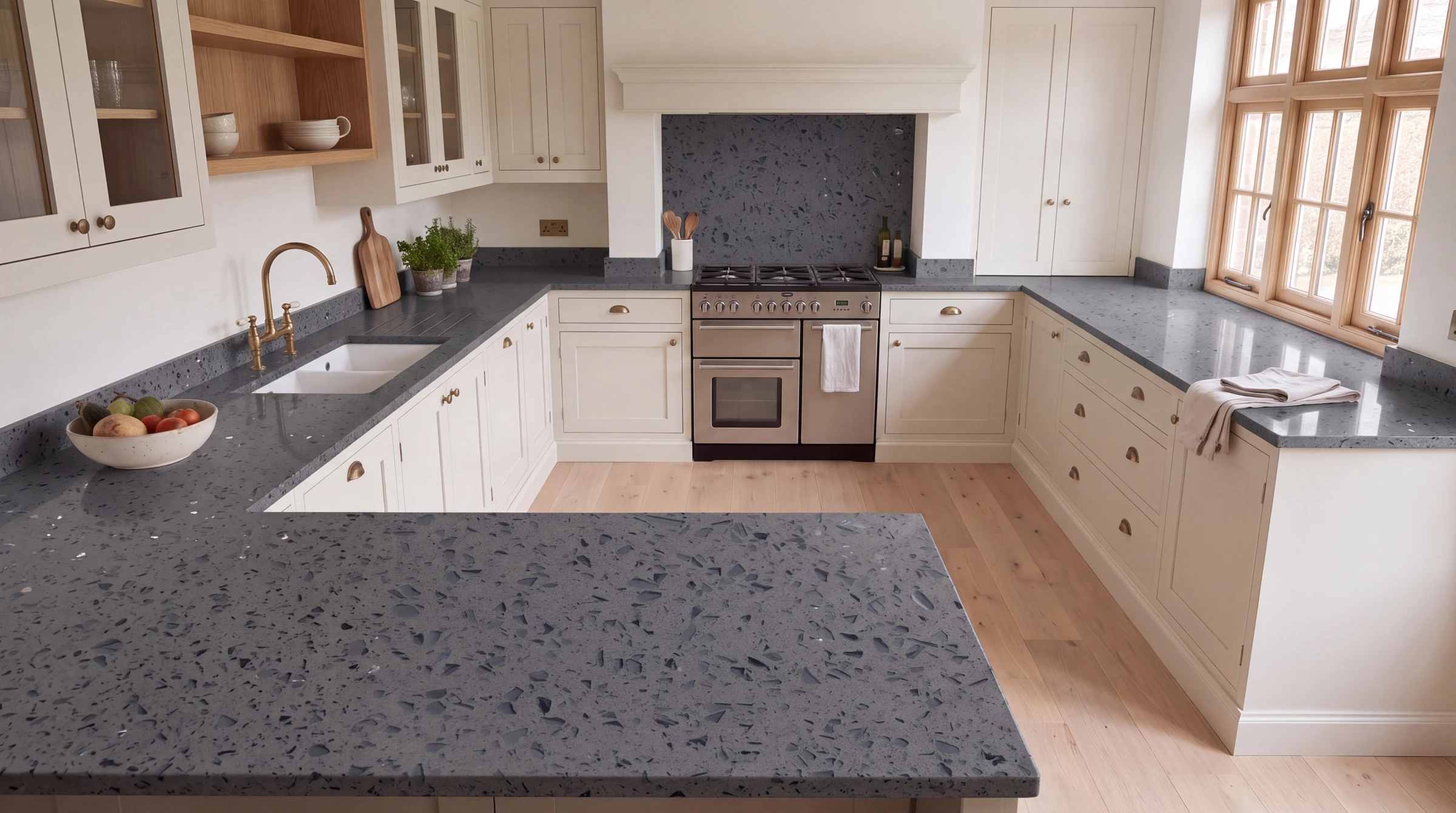 Mirror Grey u-shaped kitchen, AI-generated design concept
