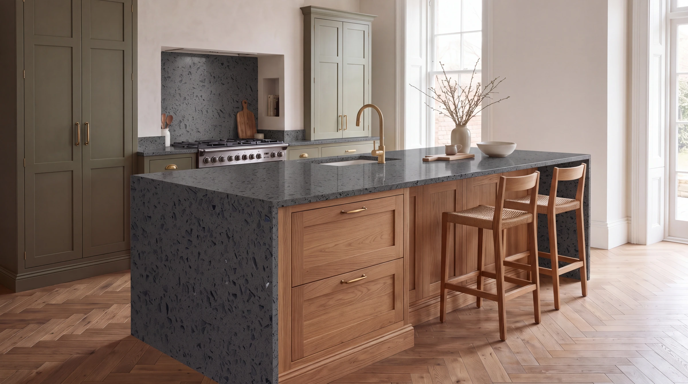 Mirror Grey kitchen island, AI-generated design concept