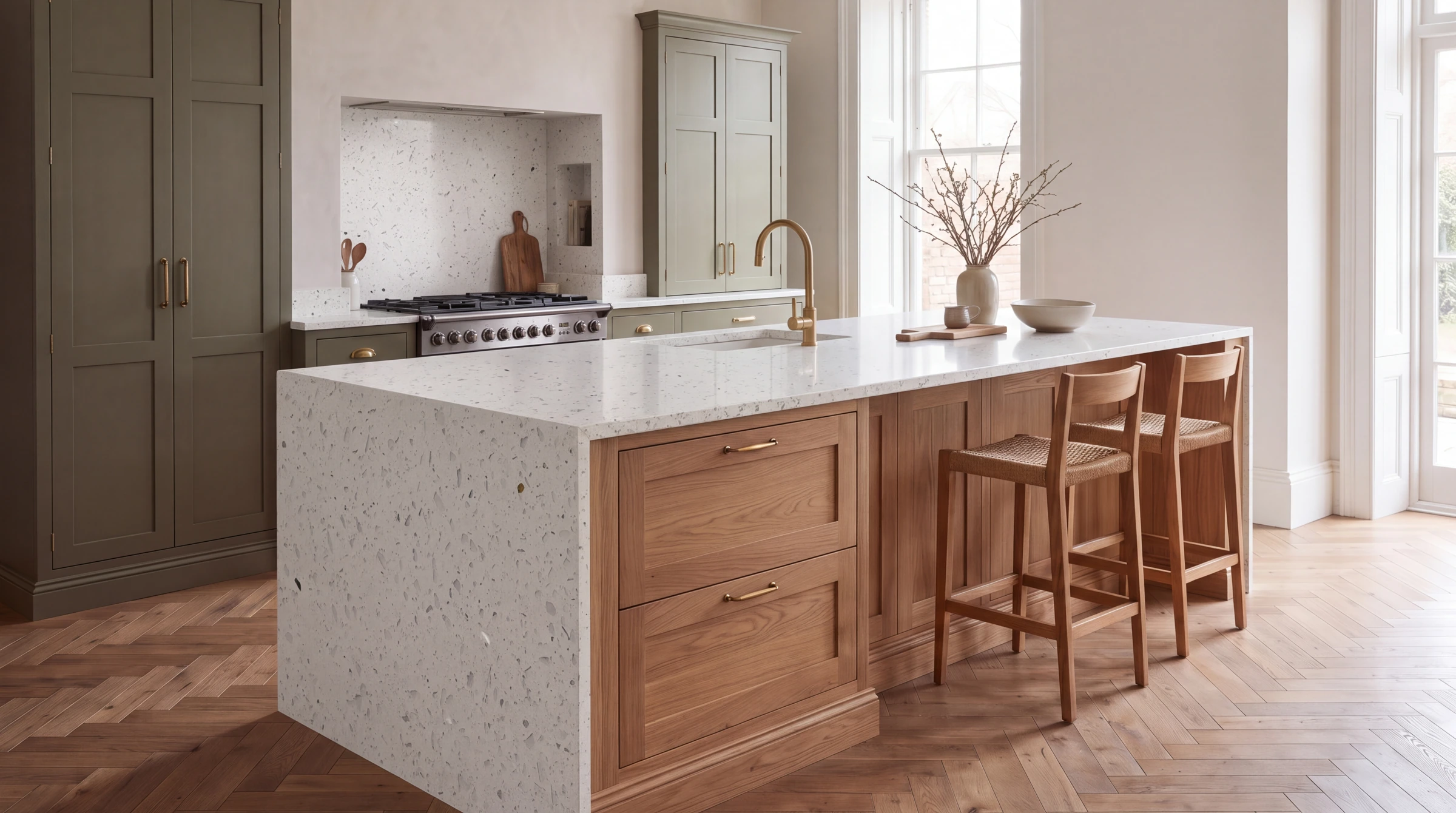 Mirror White kitchen island, AI-generated design concept